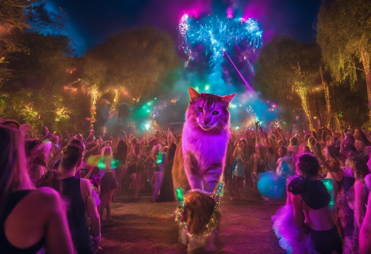 Giant cat rave party with drugs