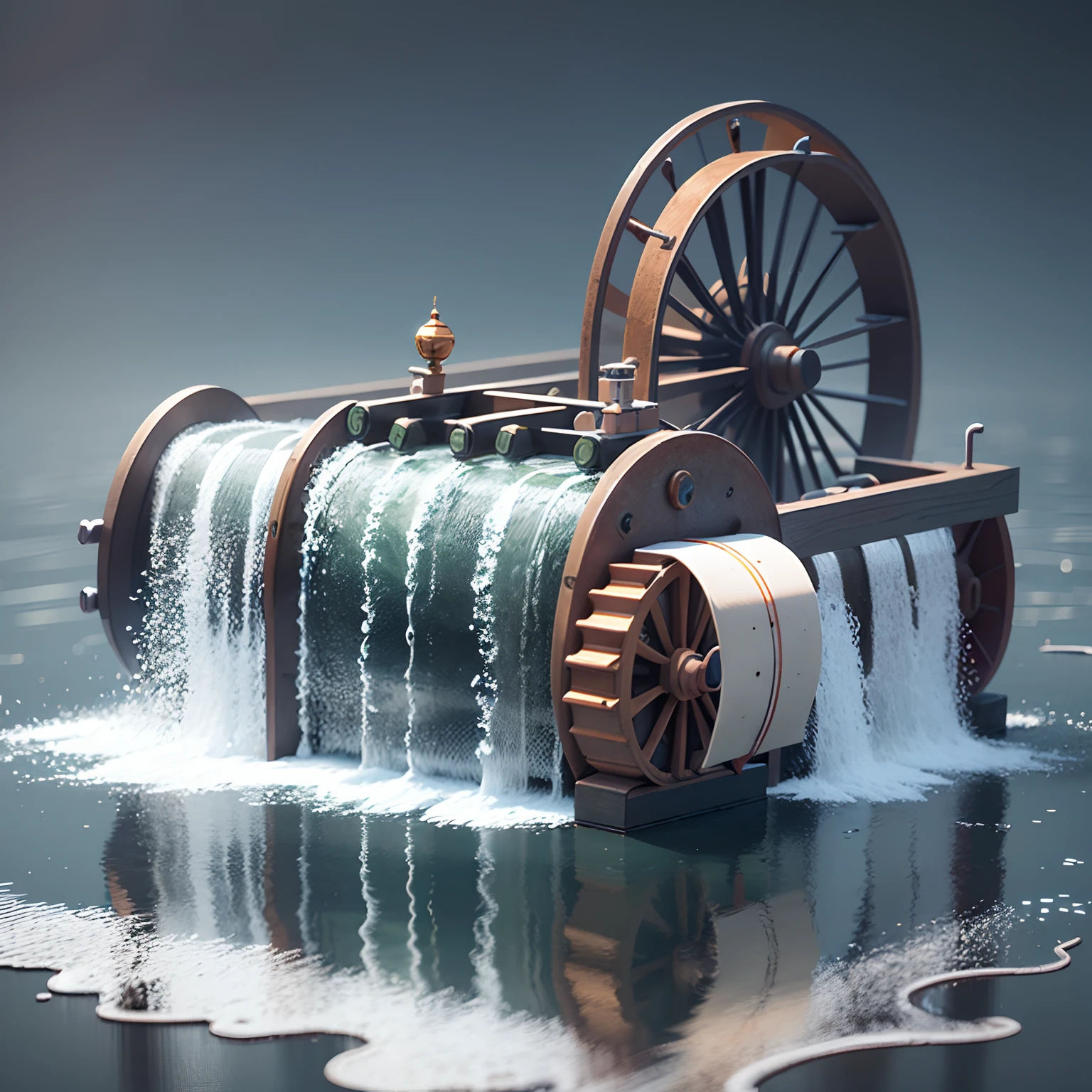 water wheel waterfall water pump and generator 3d drawing --auto --s2
