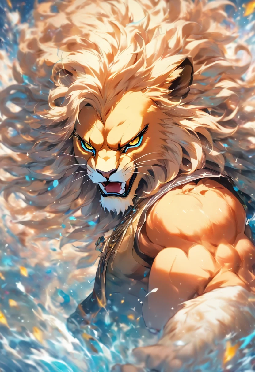 splashart, lion head, Delicate mane ((white backgrounid)), piercingeyes, Epic Instagram, art  stations, Color paint style+, Contour lines, hyper detailed intricately detailed, illusory engine, magnifica, intricately details, Splash screen, Complementary color scheme, realistic concept art, 8K分辨率, Deviantart's masterpiece, An oil painting, Heavy brushstrokes, Ink drops, Splash proof