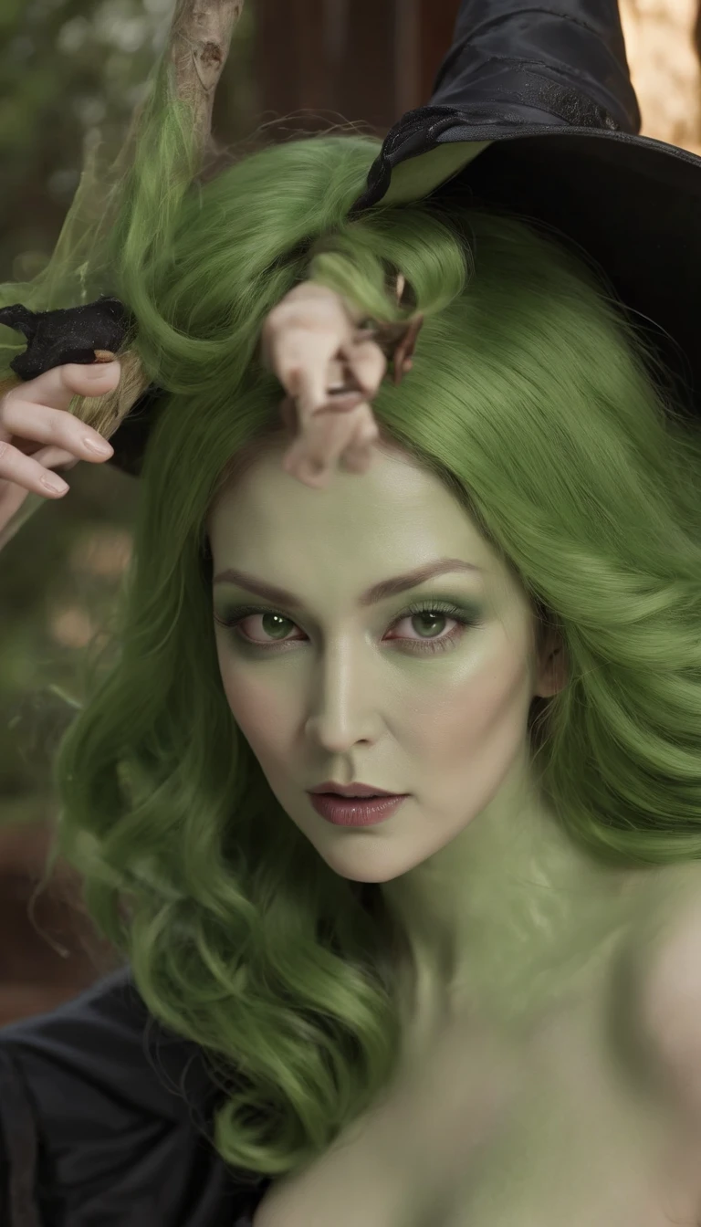 ( 8K, awardwinning, Best Quality), High Definition, Super Detail, high detailing, Anatomically correct, Perfect photo, (masutepiece: 1.3), (green skinned ,Witch of lust:1.8), (flirting at you sexually while different parts of her bare skin is turning green and spreading 1.1),, ripped sexy black robes, Triangle has, sexy face Plot something、very Detailed hands、Detailed long sexy claw like fingernails 、(young women:1.8)、