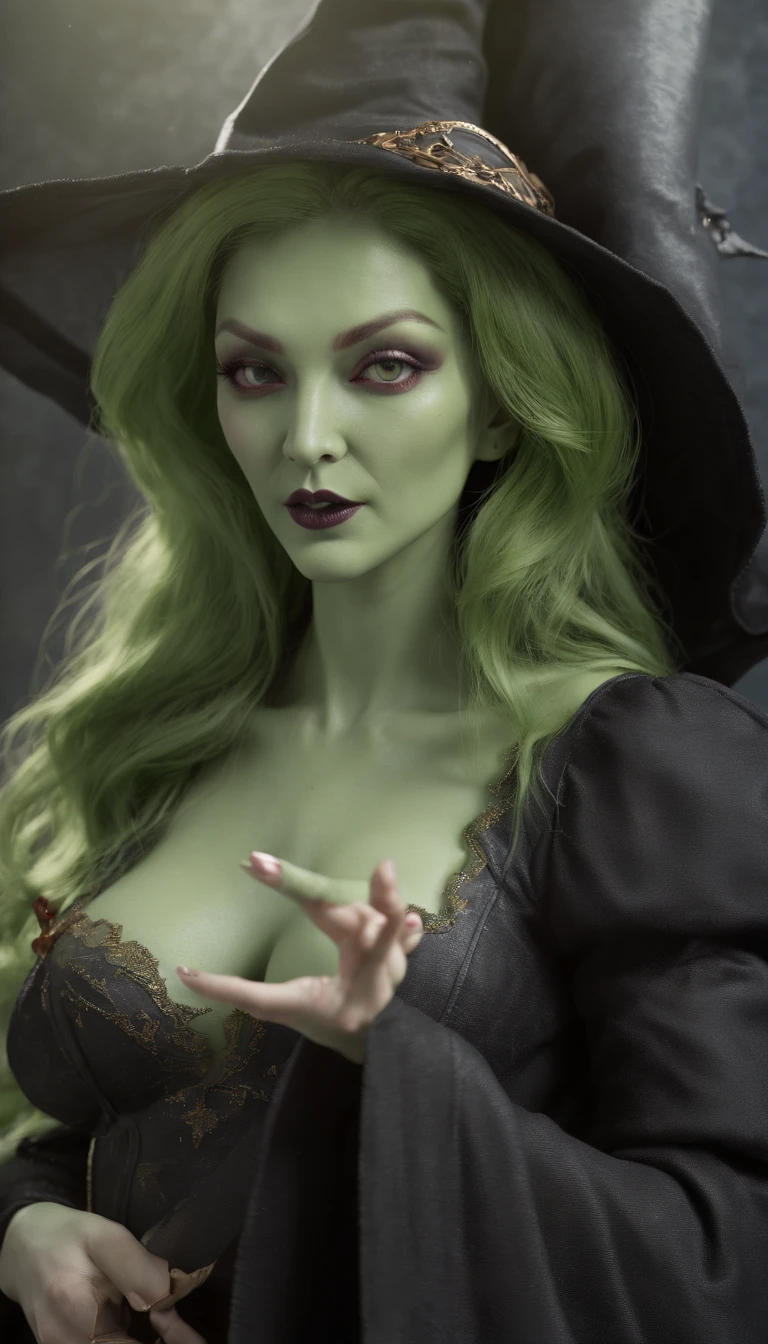 ( 8K, awardwinning, Best Quality), High Definition, Super Detail, high detailing, Anatomically correct, Perfect photo, (masutepiece: 1.3), (green skinned ,Witch of lust:1.8), (flirting at you sexually while different parts of her bare skin is turning green and spreading 1.1),, ripped sexy black robes, Triangle has, sexy face Plot something、very Detailed hands、Detailed long sexy claw like fingernails 、(young women:1.8)、