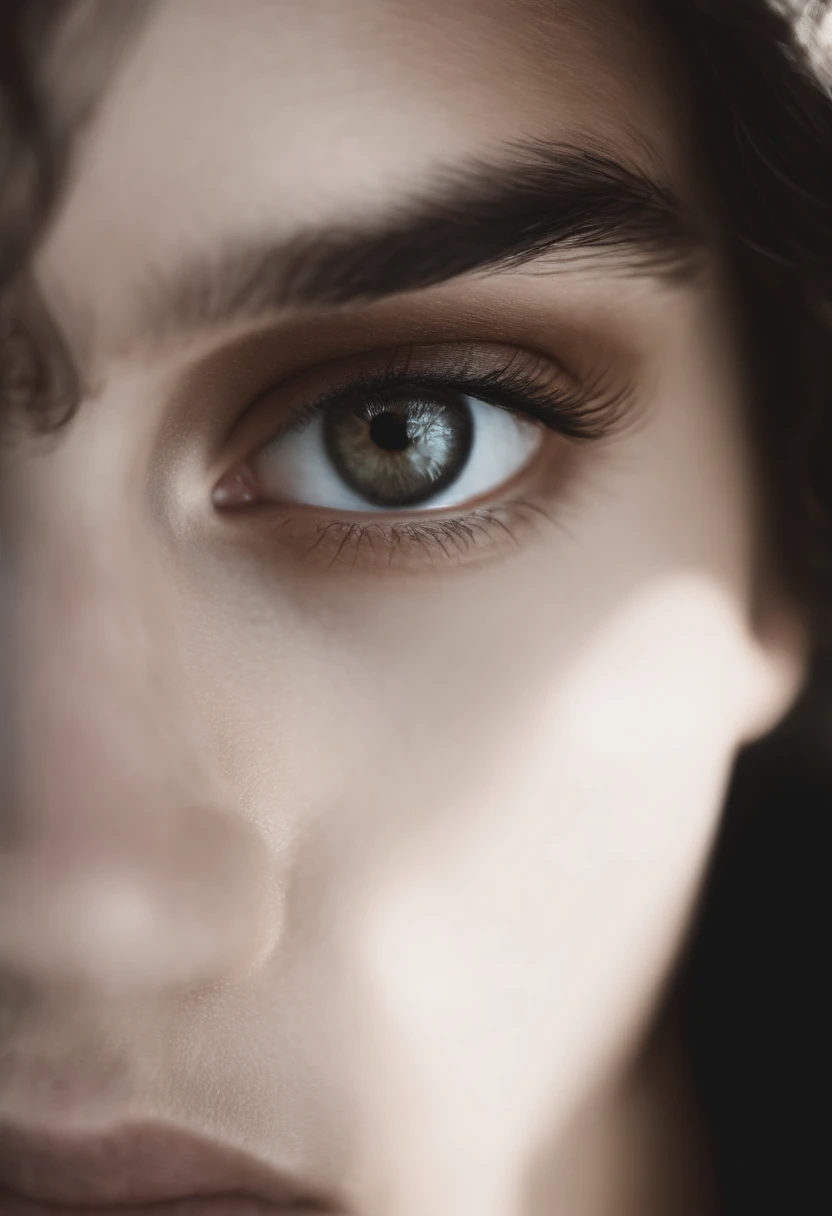 menino de 17 anos com olhos preto cabelo ondulado castanho curto pele clara