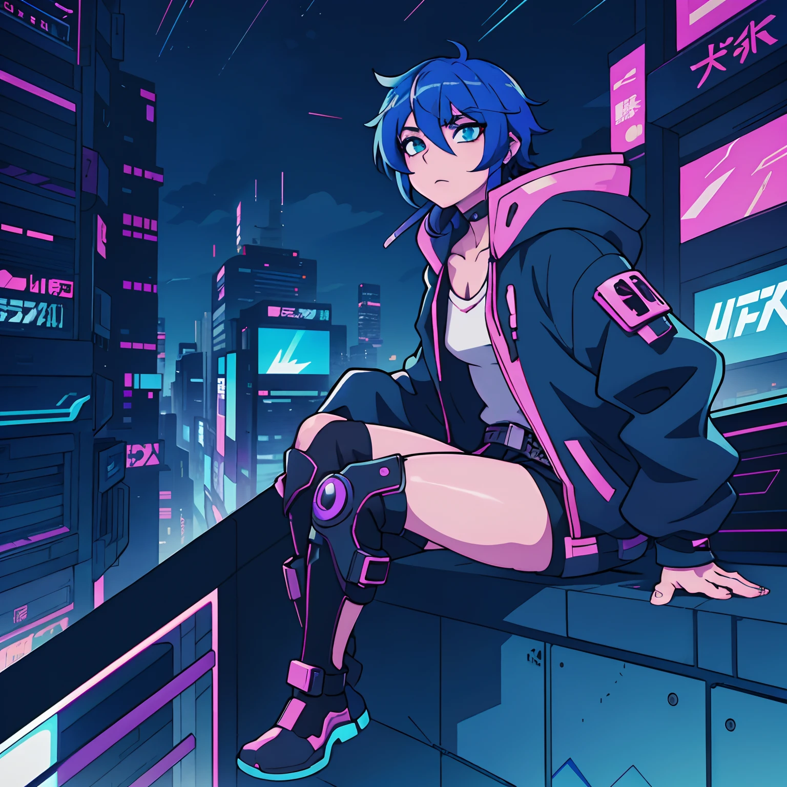 anime boy sitting on a ledge in a city at night, digital cyberpunk anime art, anime cyberpunk art, cyberpunk anime art, modern cyberpunk anime, digital cyberpunk - anime art, anime cyberpunk, badass anime 8 k, anime style 4 k, 4k anime wallpaper, tall anime guy with blue eyes, cyberpunk anime girl in hoodie, hd anime wallaper, cyberpunk hero