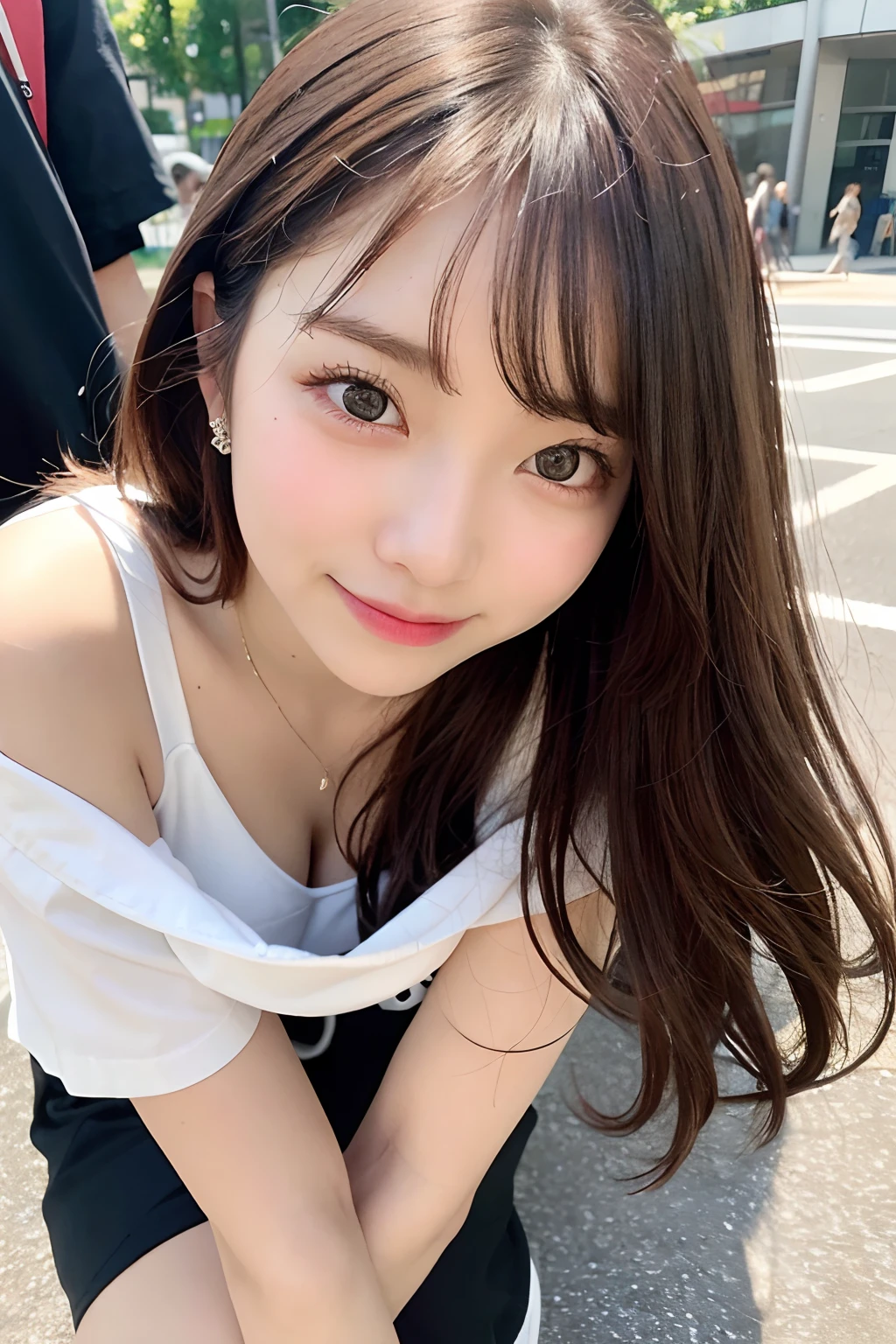 High resolution, Highest quality, Perfect dynamic composition, Beautiful attention to detail, Shiny Hair、Medium Hair, Natural color lip, university 、Summer festival、yukata、Mianjiao、smile