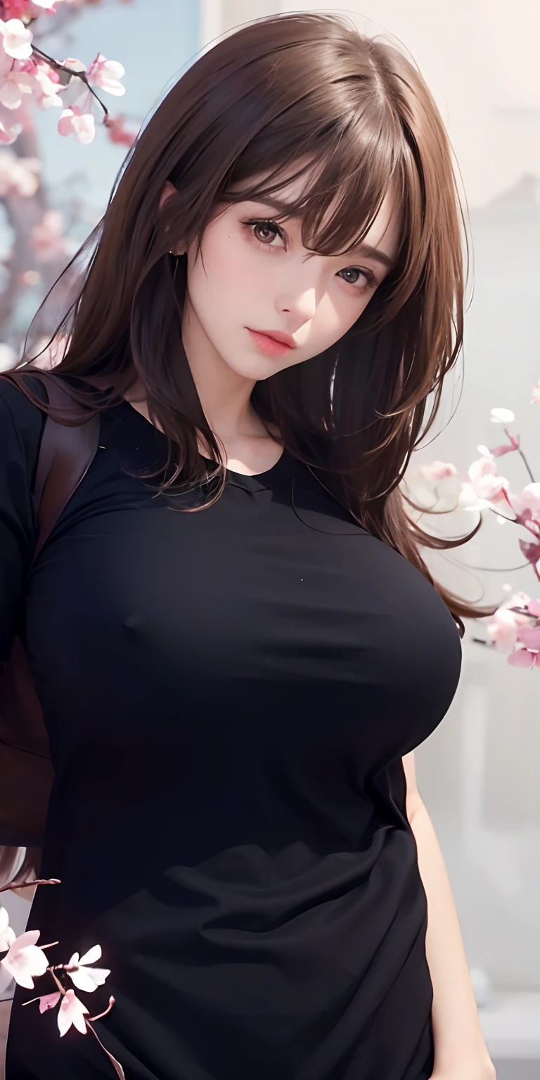 1girl,huge breasts, brown hair, black clothes, ultra detailed, masterpiece, realistic