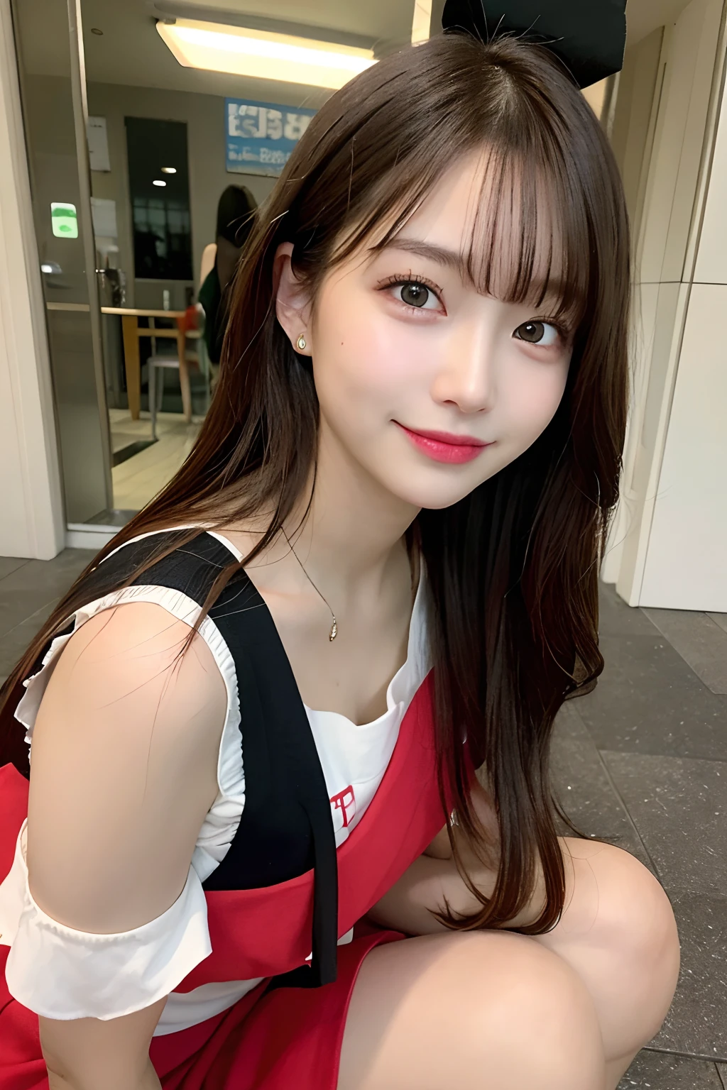 ​masterpiece, The highest image quality, hightquality, beautiful a girl, japanes, Japan schoolgirl, Popular Korean Makeup,Dressed in Santa Claus costume、 detaileds, Swollen eyes, A detailed eye, Detailed skin, Beautiful skins, 超A high resolution, (现实:1.4), very extremely beautiful, Slightly younger face, Beautiful skins, slender, (A hyper-realistic), (hight resolution), (8K), (beautifully detailed eyes), (ultra-detailliert), (wall-paper), (详细的脸), looking at the viewers, finely detail、A detailed face、pureerosfaceace_v1、A smile、Looking straight ahead、Looking straight ahead、angle from waist up、photos realistic、Bright lighting、length hair、Winter City
