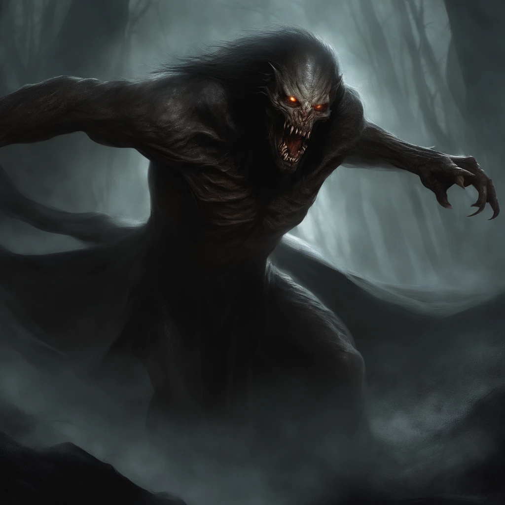 The strigoi is a menacing creature, its once-human form now twisted and contorted by the forces of darkness. Its skin is deathly pale, stretched taut over sharp, angular bones. Sunken, glowing eyes burn with an unnatural hunger, their irises the color of blood. Long, gnarled fingers end in razor-sharp claws, capable of slicing through flesh and bone with ease.
Draped in tattered, centuries-old robes that hang from its emaciated frame, the strigoi moves silently, like a shadow in the night. Its long, unkempt hair falls in greasy strands around its face, obscuring most features except for its malevolent, glowing eyes. Its mouth, filled with needle-like fangs, opens in a predatory snarl, revealing a thirst for the life force of the living.
The strigoi's presence is accompanied by an eerie, cold breeze, and the air seems to crackle with dark energy whenever it is near. Its movements are graceful yet predatory, reminiscent of a hunting predator stalking its prey. This undead creature exudes an aura of fear and malevolence, striking terror into the hearts of those unfortunate enough to encounter it.