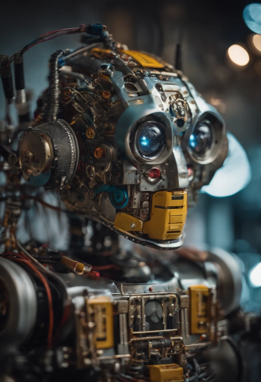robot built with parts from a music studio