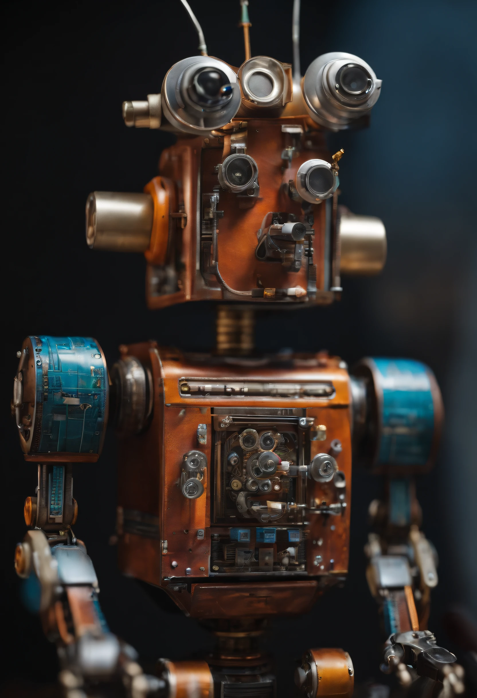robot built with parts from a music studio