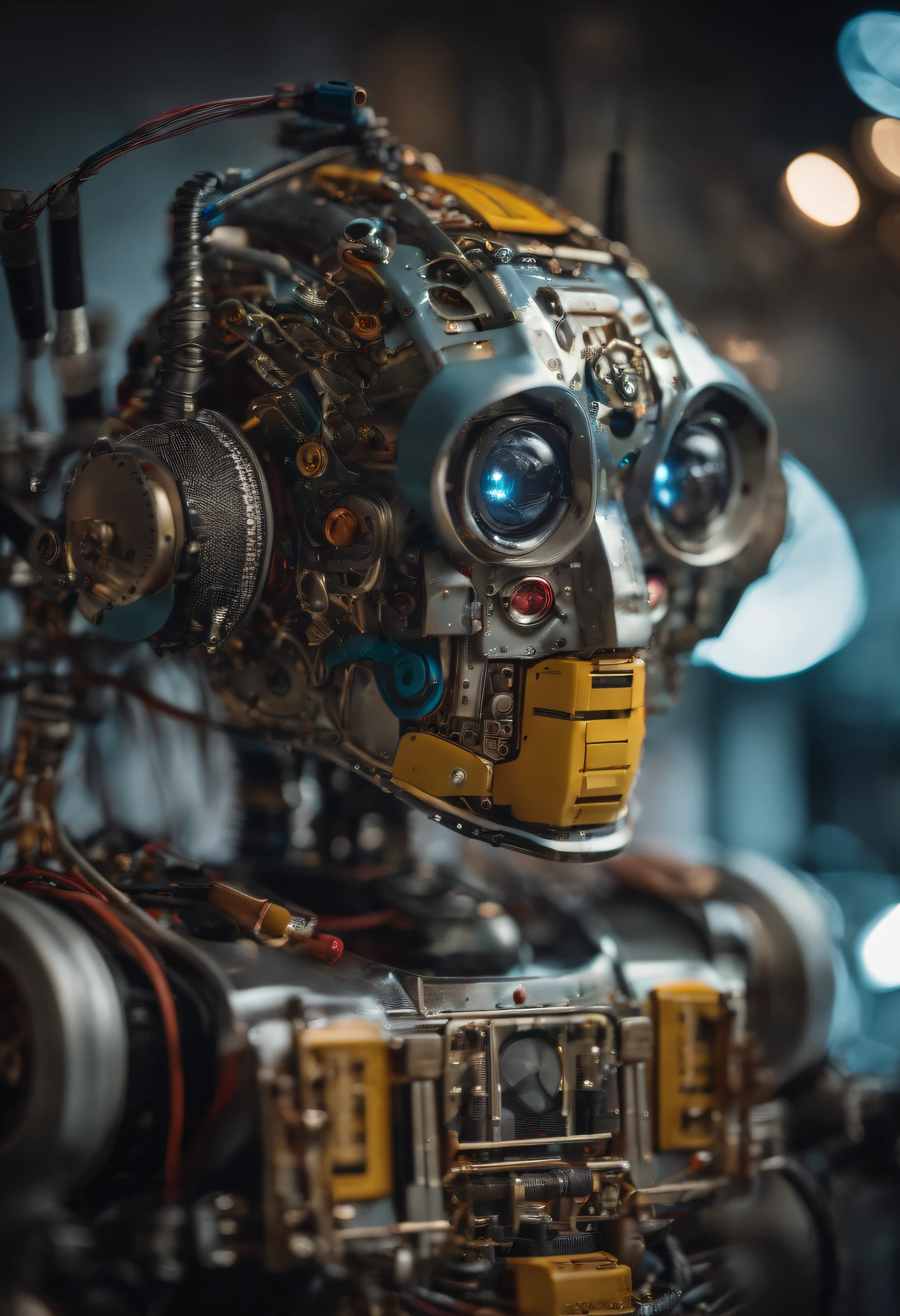 robot built with parts from a music studio