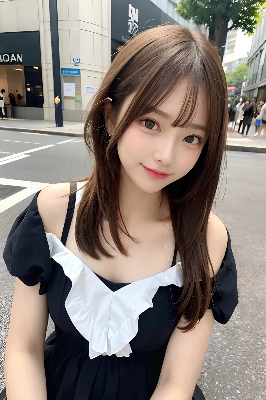 whole body, highest quality, figure, Very detailed, In detail, High resolution, 8k wallpaper, Perfect dynamic composition, Beautiful fine details, Lolita Fashion,Medium Hair, Center of chest, Natural color lip, Random sexy poses,smile,Tokyo at Night,smile,Cute girlfriend,Maid clothes,