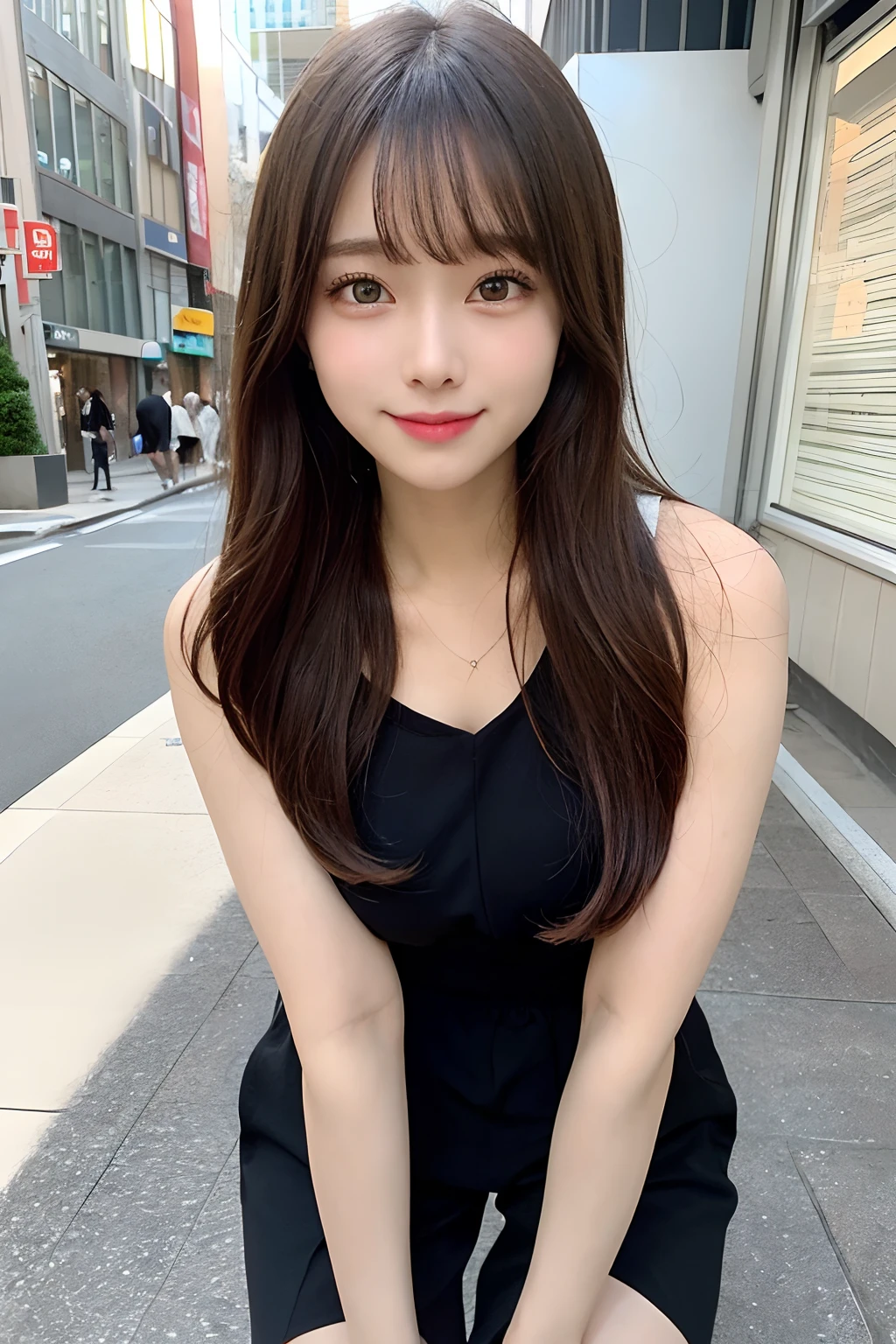 40k, photograph, masterpiece, Highest quality, whole bodyが写る、Tight gray turtleneck、Shoulder、Clothes that show cleavage、超Big Breasts、Emphasizing big breasts、Tight Skirt, ((Super beautiful girl)),Summer sky、 Perfection face, perfection , ((Big Breasts)), ((smile、1 girl with brown eyes and beautiful light black hair)). Beautiful Japanese Women,Very white skin, . Highly detailed face, fine grain, Embarrassing, smile, whole body, Long and beautiful legs、black tights、Long Hair、With bangs、Light Brown Hair、Sexy body、Thick thighs