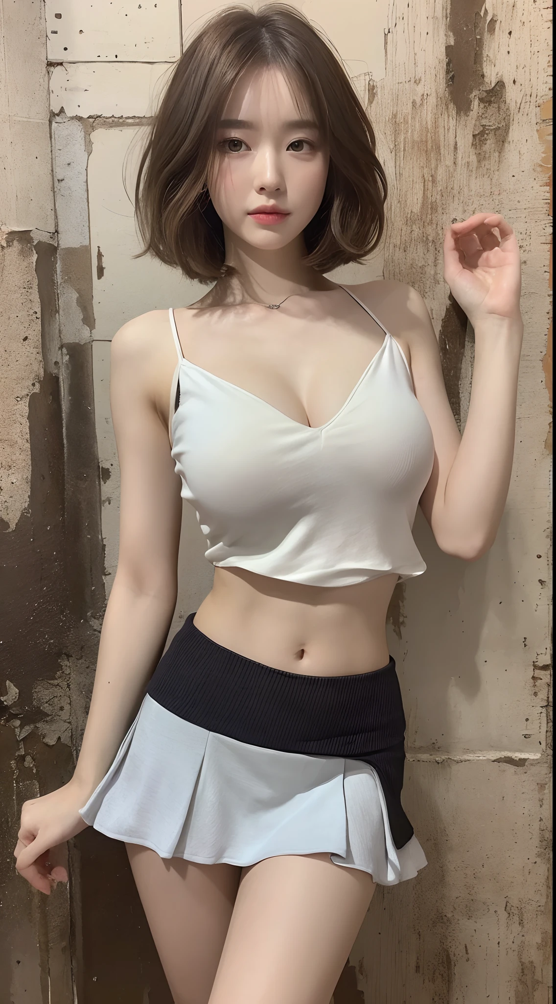 Playing piano, ((best quality, 8k, masterpiece: 1.3)), focus: 1.2, perfect body beauty: 1.4, buttocks: 1.2, ((layered haircut: 1.2)), (dark street: 1.3), (highly detailed face and skin texture: 1.3), full body, delicate eyes, double eyelids, whitened skin, (hairstyle casual, no big breasts: 1.2), (short skirt: 1.6)