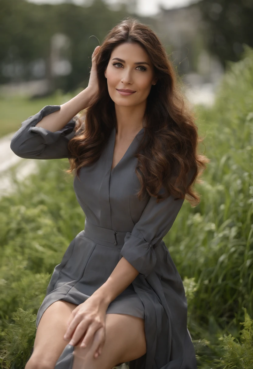 arafed woman in a black top and a gray thigh length tight skirt, office clothes, business clothes, wearing business casual dress, grey skirt, elegant clothes, high-waist-Gray-skirt, business outfit, casual business outfit, japanese women's fashion model, sophisticated dress, skinny waist and slim hips, enthusiastically doing her job, Petite small breasts