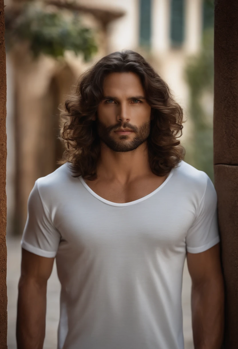 (mais alta qualidade, detalhes surpreendentes: 1.4), obra-prima, personagens originais, Natural volumetric lighting and better shadows, profundidade de campo profunda, Focus Of course, Retrato de um homem musculoso incrivelmente bonito de 40 anos, corpo inteiro, belo rosto viril, barba, attractive with eyes Is clear, sorriso sedutor, cabelo cinza curto desgrenhado, camisa branca apertada, jeans, (messy painted body: 1.05), (fundo de rua com lojas: 1.15), hospital, (arms down 1.2), bandaged broken arm, Pitoresco, overexposure, renderizado, fotorrealista, NSFW, ju, focado, Centrado, sensual, disco Rigido, 8k, DSLR, ..RAW