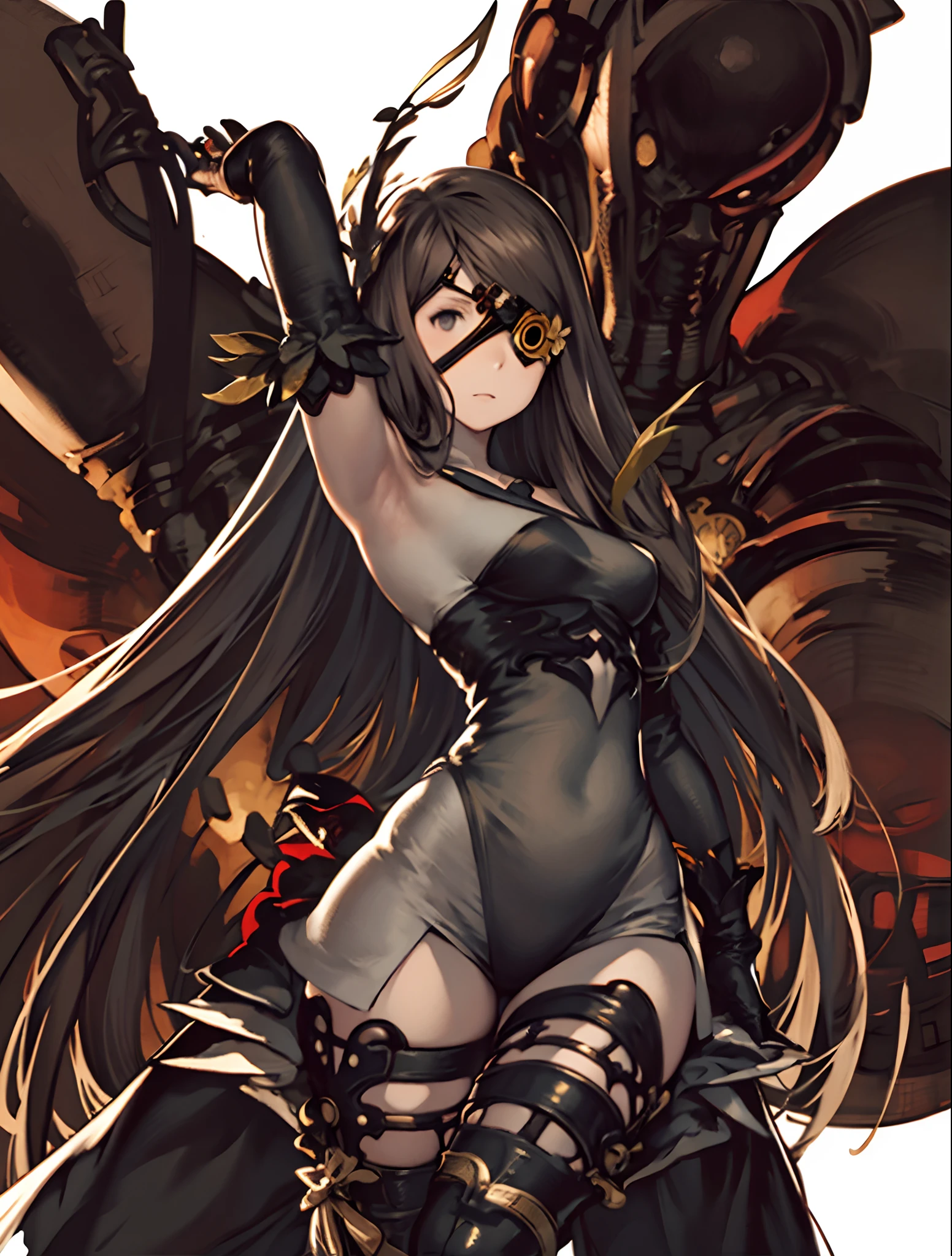 yoshida akihiko, 1girl, bravely default: flying fairy, bravely default \(series\), Nier, final fantasy, brown eyes, flower eyepatch