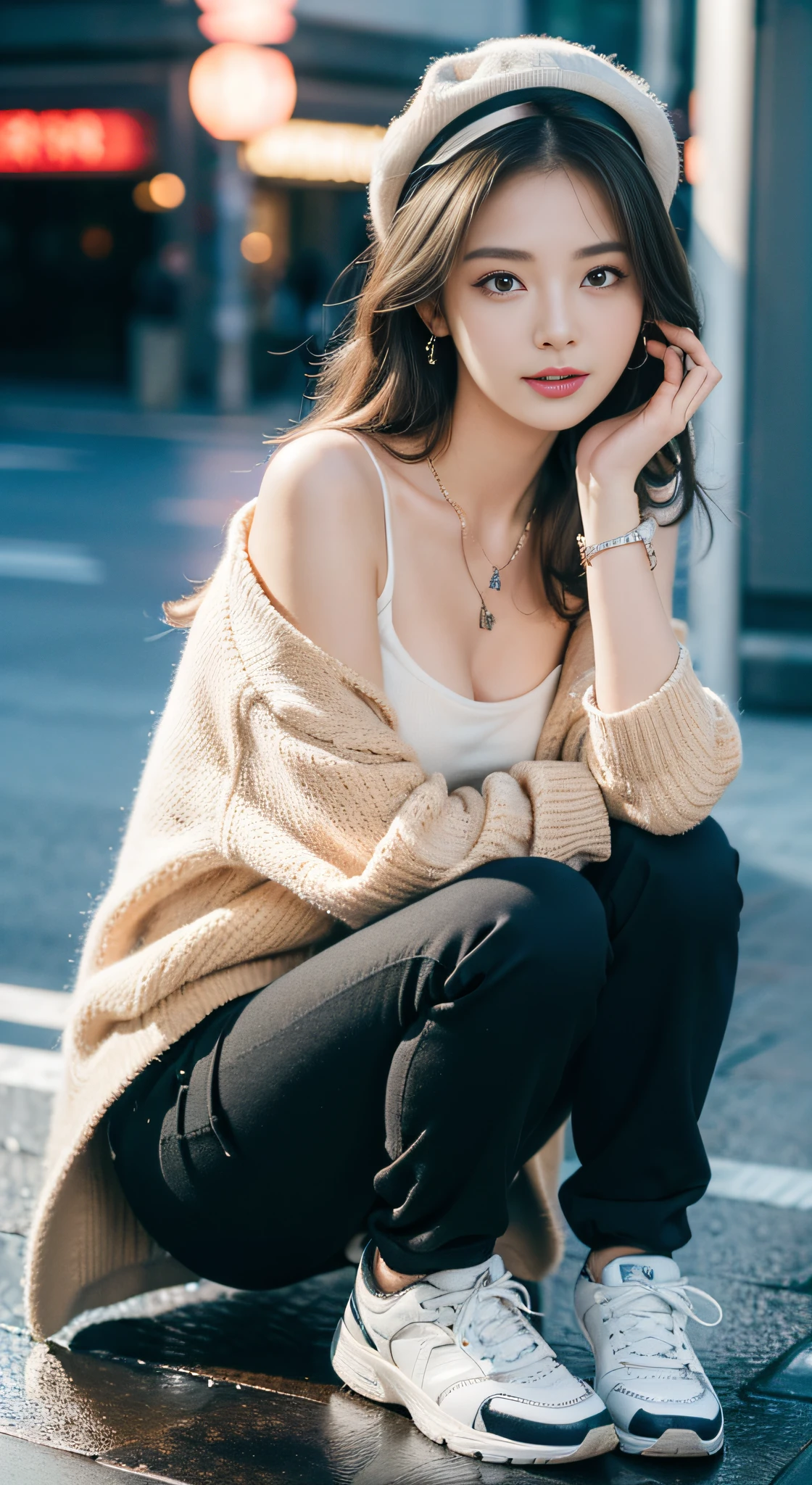 (((32K,very high res, high detailing, highly accurate,Masterpiece Girl 1:1.5))),Raw photo & realistic atmosphere,beautiful dark blue eyes,Detailed mouth,Glossy lips,Detailed eyebrows,Soft white skin that shines with every detail,,Eyes drawn in detail、Very beautiful eyes with azure eyes,Detailed lips、Very beautiful face,Very well-formed face、Lifelike face,shiny beautiful lips,Beautiful eyebrows,Infinite reality,Best design,(Insanely cute Japan -yeld hischool girl,,Beautifully shaped breasts,Very cute beautiful girl,Little Gilthy body,Outstanding style:1.5),Best Natural Makeup,Japanese ido,Korean Idols,Young sensual idol,Moist eyes,Dark Beautiful Deep Eyes,Beautiful butt,beauty legs,,camel's foot,:1.3),超A high resolution、,Natural and realistic face,Back lighting,Pure eyes are too cute,(((photorealisim,Photograph the whole body))),,Reality Live Action,(Fashionable earrings,,a necklace,A bracelet,gyuru,Glossy nail art,Women's Teens Street Winter Casual Fashion,Down coat,Black pants,white shoe,Hats,Calm and fashionable girl,light brown hair,short-hair,Ear Hair,独奏,little smiling,full body Esbian,Show full-body fashion,sitting cross-legs,Show me your white shoes, Only beauty young cute 15 year old girpetite and very cute 15-year-old girl:1.7),Nighin uya