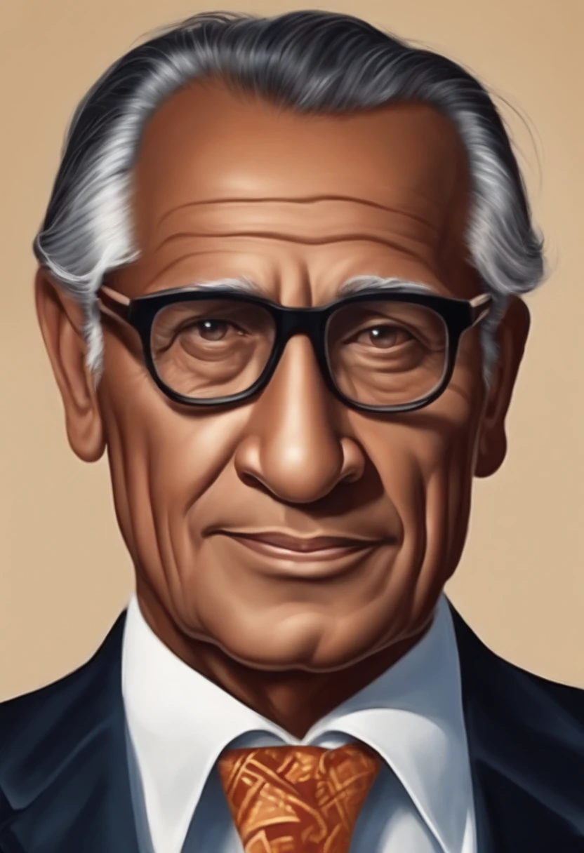 atue como designe criando uma caricatura do rosto de um homem de 60 anos cabelos lisos, cor parda, descendant of an Amazonian Indian.
