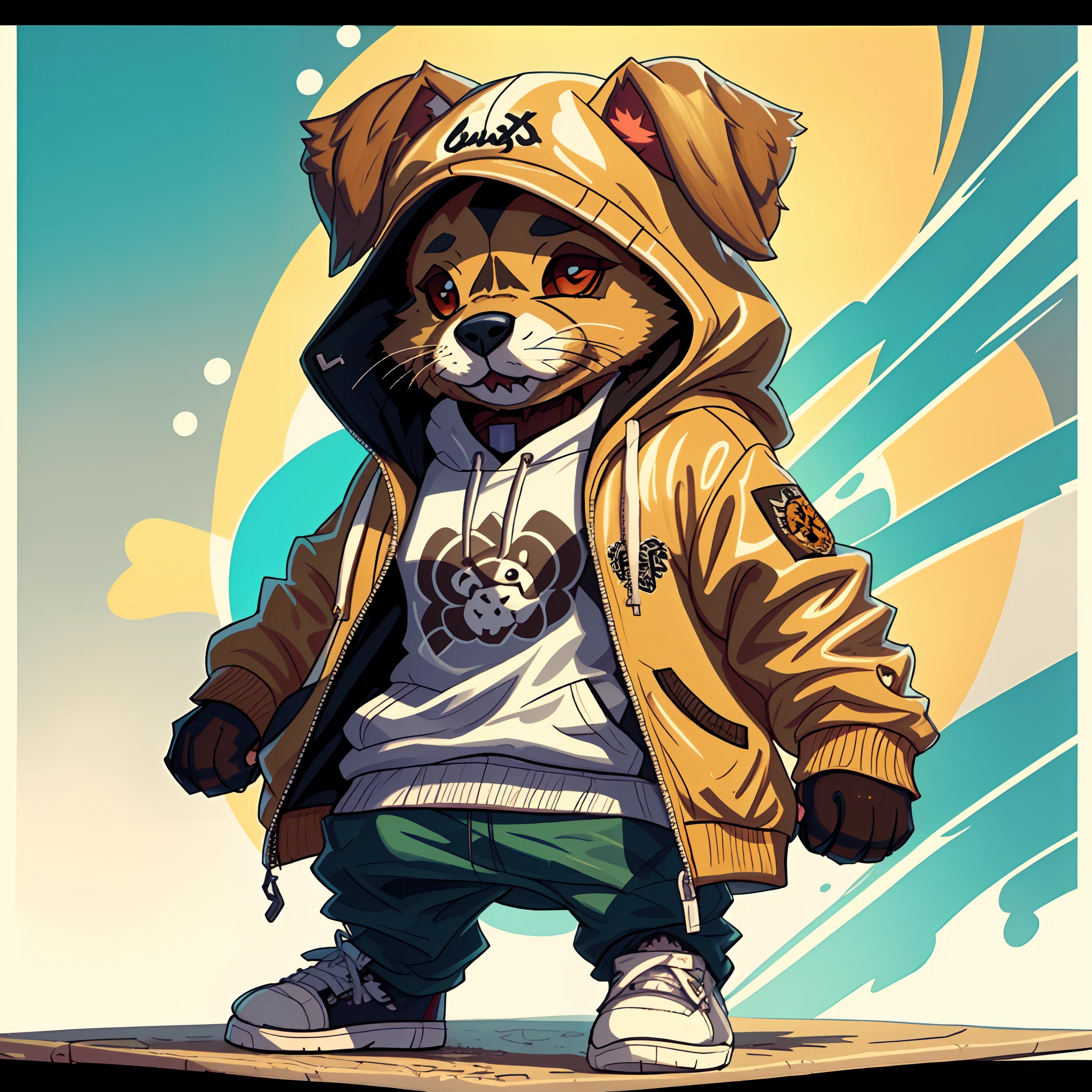 There's a dog wearing a jacket and hoodie on a skateboard, adorable digital painting, cute detailed digital art, fursona wearing stylish clothes, digital painting highly detailed, wojtek fus, cartoon art style, cute digital art, Striking detailed art style, Art pour enfants dans ArtStation, Highly detailed character design, cartoon art style, Digital Cartoon Art of Painting, Cartoon Digital painting