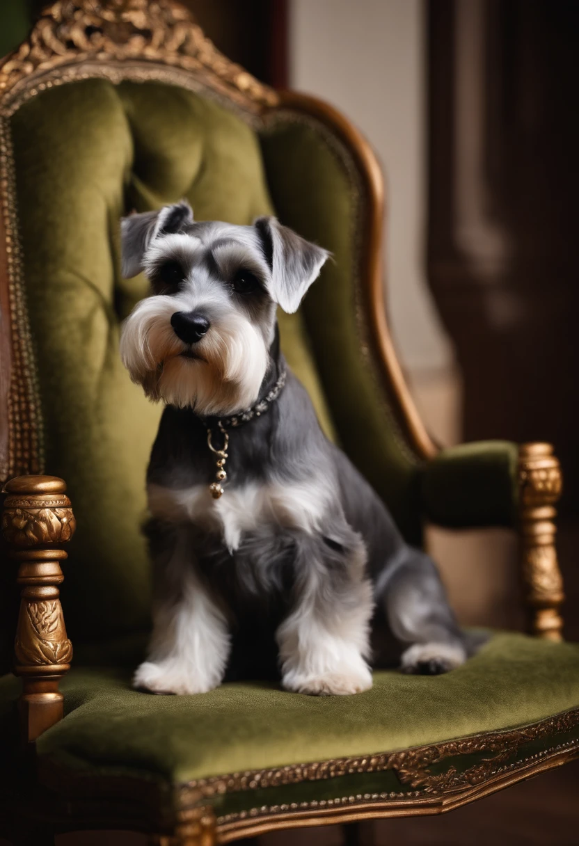 Sitting Miniature Schnauzer、royalty、King's Chair、ball
