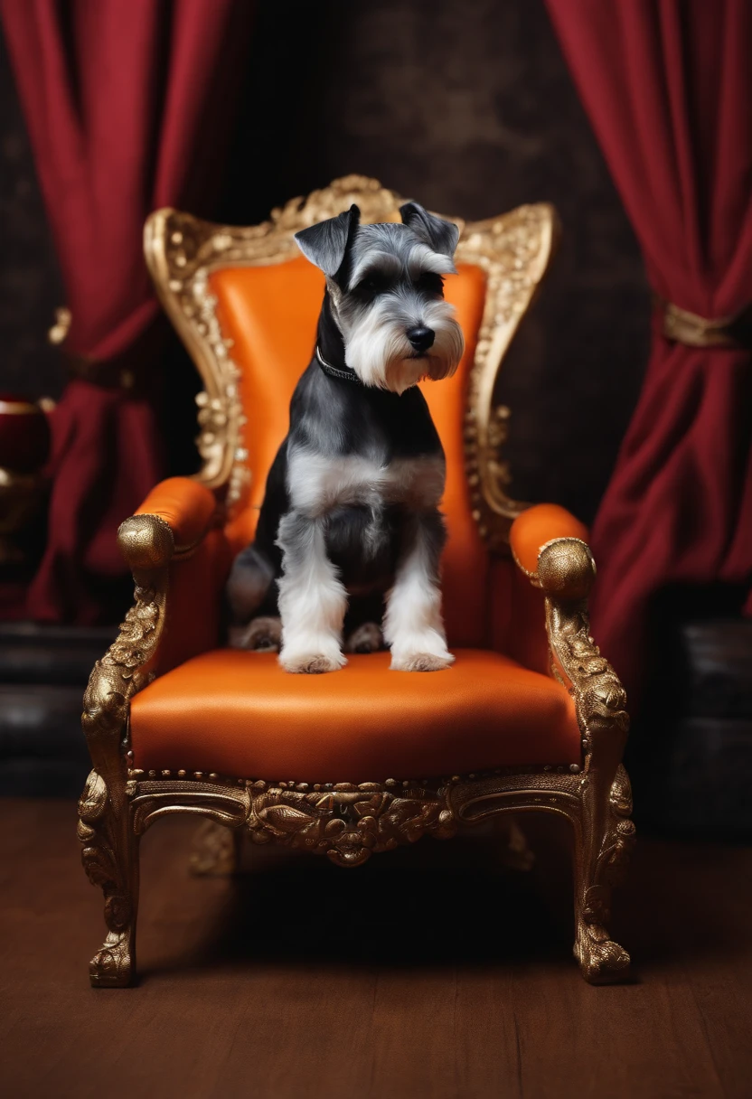 Sitting Miniature Schnauzer、royalty、King's Chair、ball