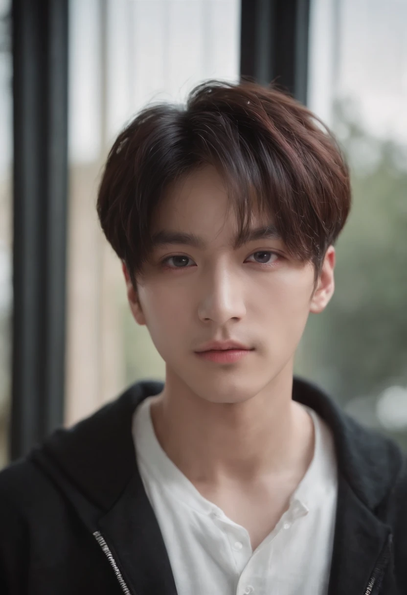 Jungkook bts de cabelos negros com as pontas vermelhas estilo porcelana
