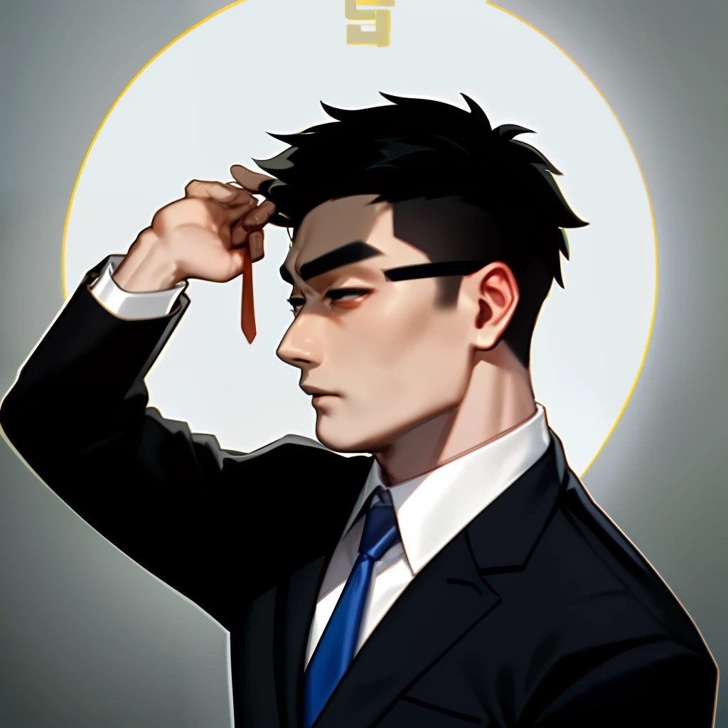 arafed man in a suit adjusting his tie against a gray background, jinyiwei, xintong chen, lei min, qifeng lin, wei wang, professional profile photo, bo feng, chengwei pan, professional profile picture, li zixin, leng jun, chengyou liu, zeng fanzh, yihao ren, liang xing