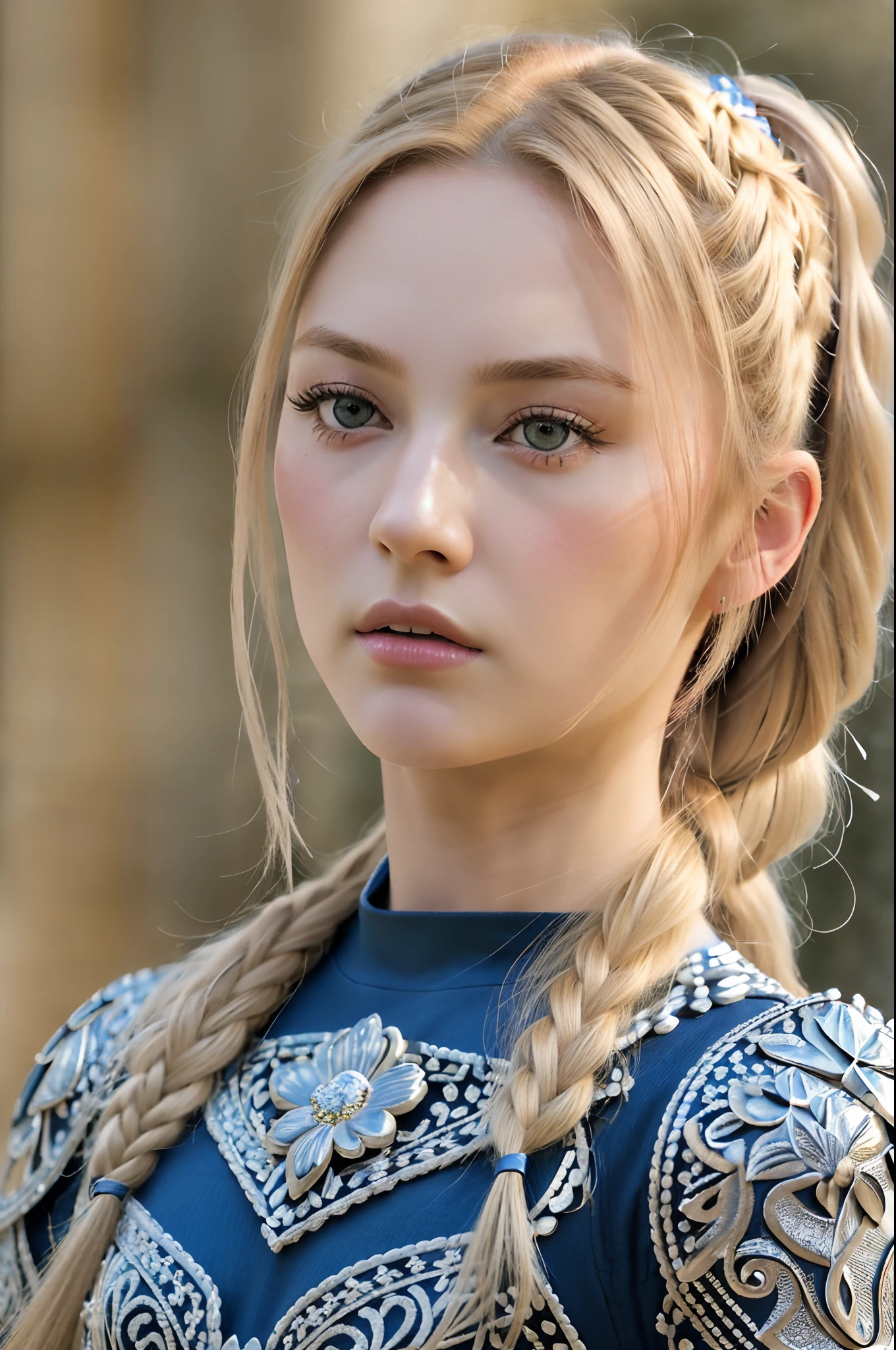 (8K, Best Quality:1.2), (masutepiece:1.37), (Photo, Photorealistic:1.37), (超A high resolution), Face Focus, shot from front, close up, slow motion, Female paladin wearing full body, (Light Silver Armor:1.2),(Ornately decorated armor), (Insanely detailed, bloom:1.5), (Highest Quality, Alessandro Casagrande, Greg Rutkowski, by Sally Mann, Concept art, 4K), (analogue:1.2), (High Sharpness), (Detailed pupils:1.1), Detailed face and eyes, masutepiece, Best Quality, (extremely detailed photo:1.1), (Long Blonde Hair, Blue eyes, Ponytail, Ecstatic:1.1), (Young Woman:1.1), sharp, (Perfect body:1.1), Realistic, real shadow, 。.3D, (a temple background:1.2), (By Michelangelo), photographed:Canan EOS R6, 135 mm, 1/1250s, F/2.8, ISO 400