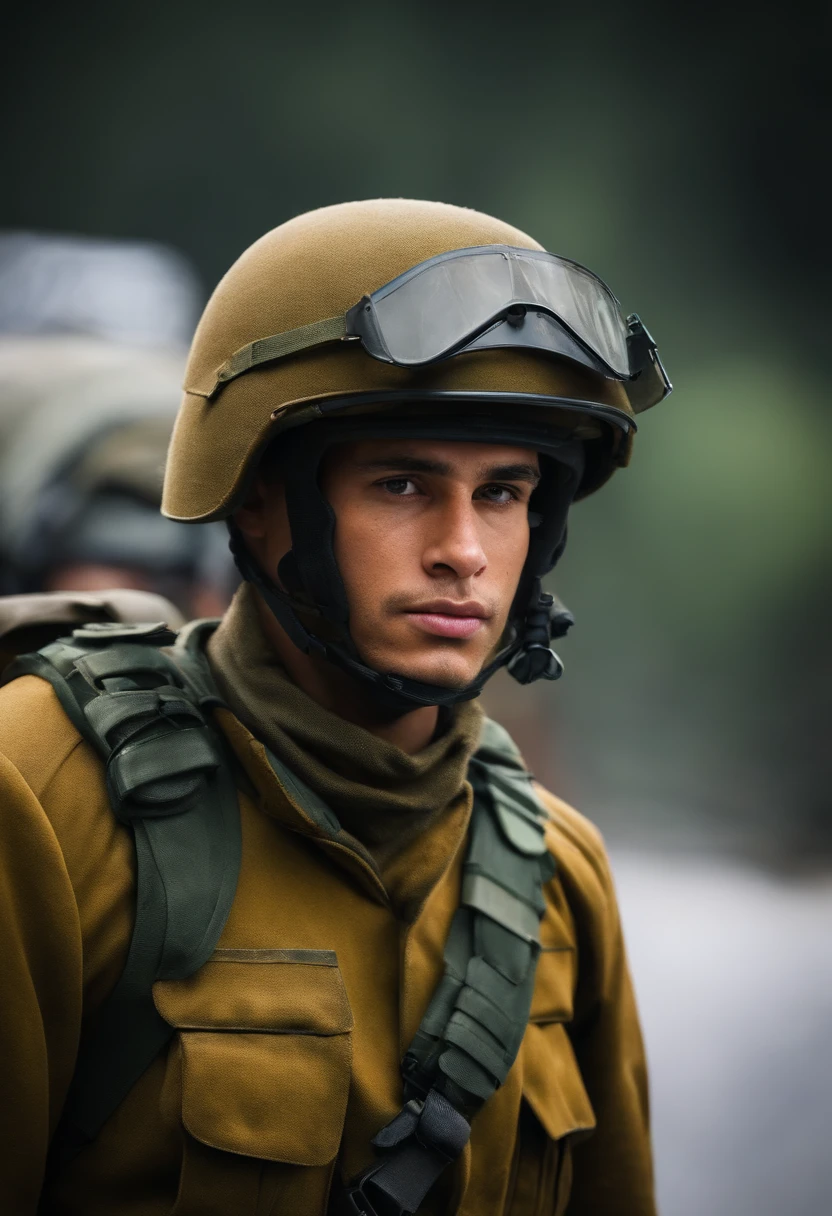 Uma foto de corpo inteiro de soldado na carreira