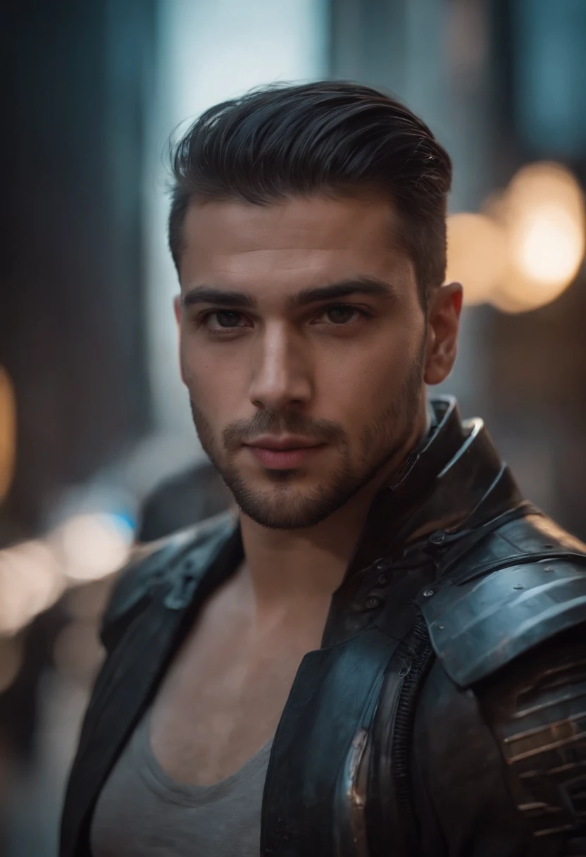 Fotografia de retrato hiper realista de um majestoso cavaleiro real cyberpunk moderno, 64 mil, master part, UltraHD