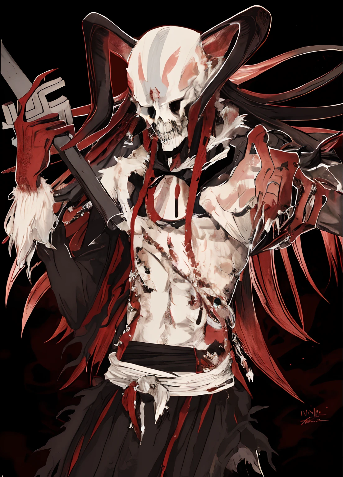 ichigo kurosaki, bleach manga style, beautiful male god of death, shinigami, ichigo, hyper detailed, the grim reapper, reaper of night!!!!, god of death, lich, karthus from league of legends, cell shaded anime intricate, the king of death, Ichigo Vasto Lorde