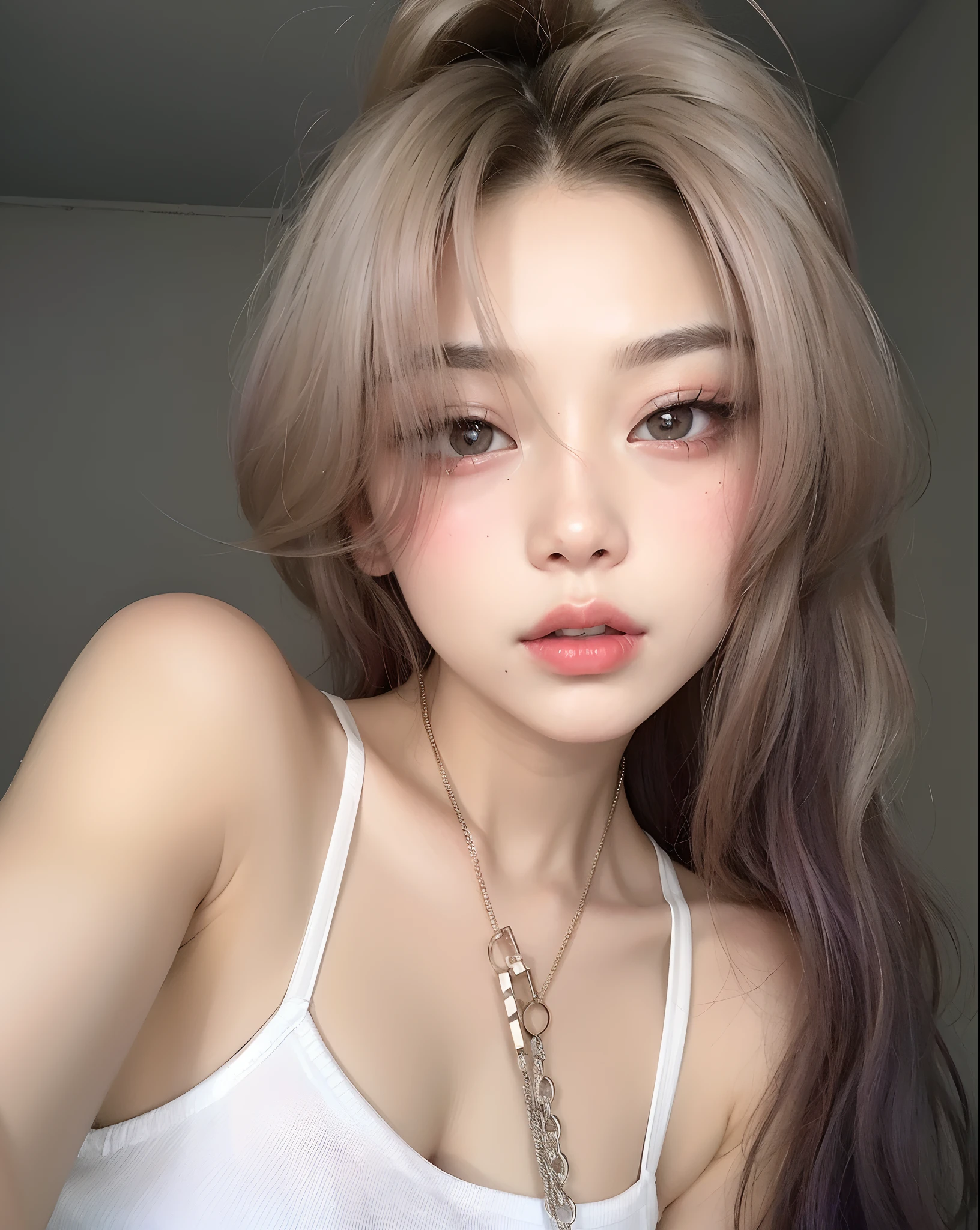 Hay una mujer con el pelo largo y un collar en el cuello, ulzzang, maquillaje popular de Corea del Sur, Sakimichan, maquillaje coreano popular, Chica coreana, Wan adorable cara coreana, 🤤 girl portrait, Hermosa mujer surcoreana, Heonhwa Choe, Hermosa joven coreana, Rasgos de la cara coreana, Cara sexy con maquillaje completo, cruel korean goth girl
