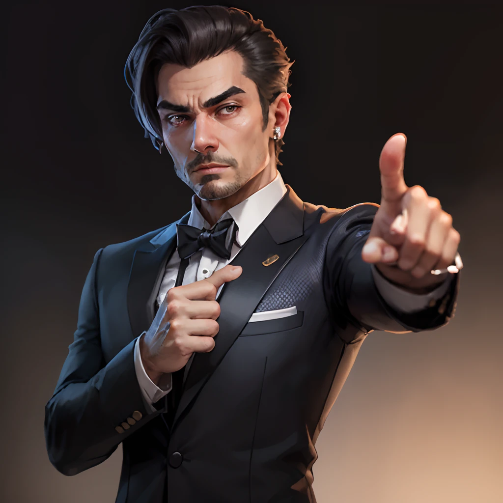 stern face identification Wearing a suit Formal Pointing finger