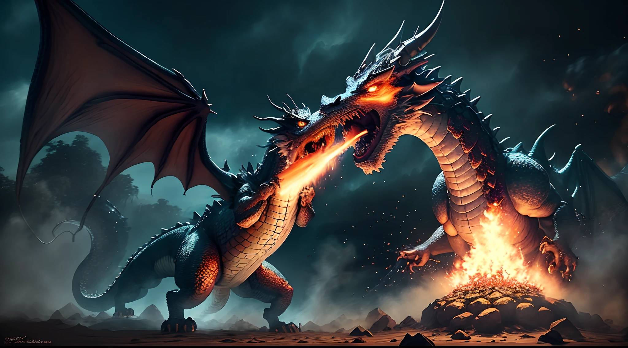 There is a big dragon with a huge head and a huge body, epic fantasy card game art, highly detailed arte de fantasia, detailed digital arte de fantasia, epic fantasy art, detailed arte de fantasia, he looks like Smaug