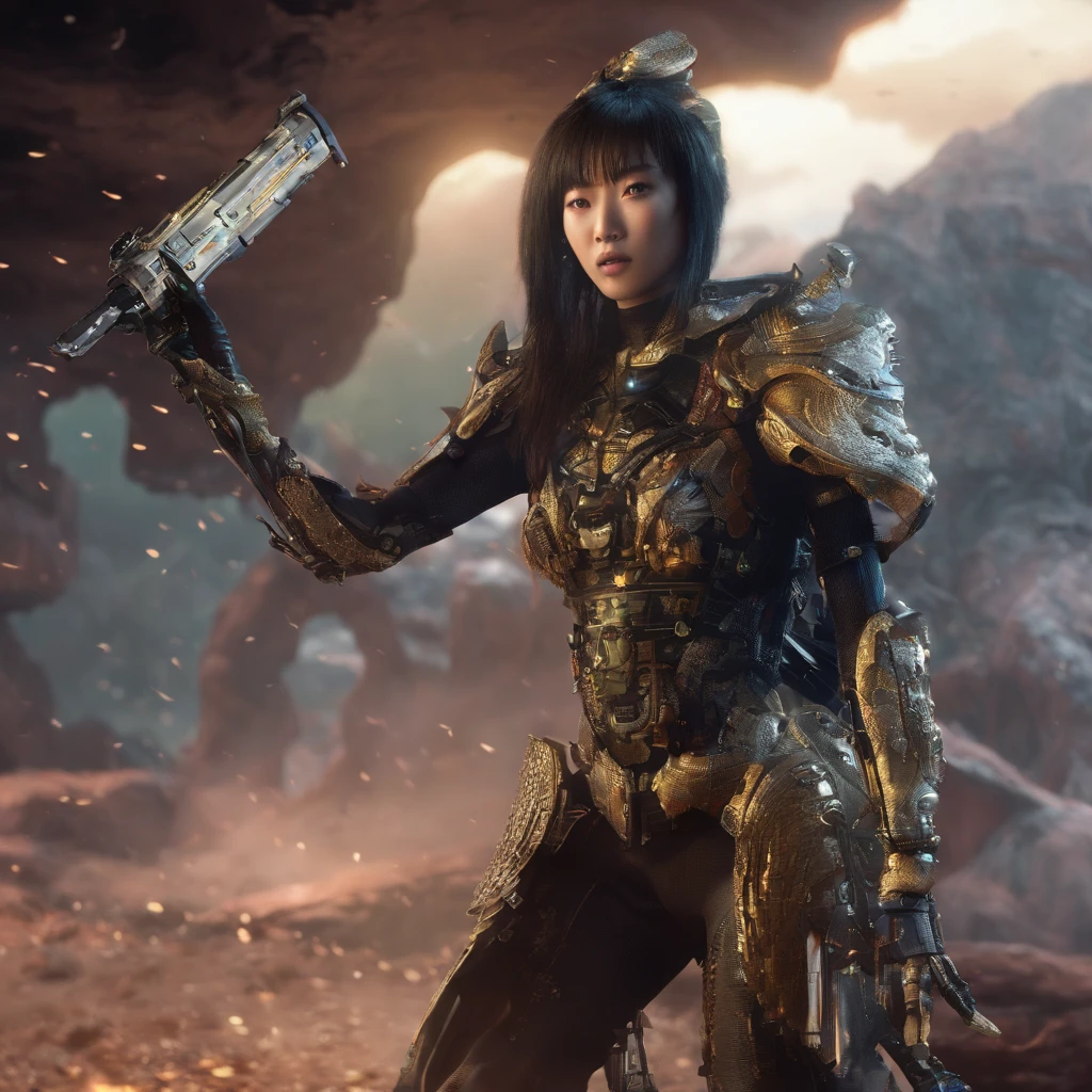 cinematic cgsociety,,Tropical canyon battle scene、Chinese big breasts、Quaint、three kingdom、ember、100 people、Telephoto vista(CG)、Intense CG battles、high detal、masuter piece、NSFW,Multi-layered long-sleeved gauze garment,Quick-dry vest,Linen sweater,Crocodile skin cape,golden shoulder pads, Silver hammer pattern cape, Burgundy body hair,Water vapor female spy,Shower buttocks green fruit milk jelly flat chest,Pine silk fish net knee brace space dance,Hexagonal prism,Put on a sprinkling gold pineapple knife,extremely happy,Zhou Dongyu(Tropical canyon battle scene)((Scenes))(Extremely detailed Cg Unity 8K wallpaper,Masterpiece, Best quality, Ultra-detailed)He plays Huang Yaoshi in the movie,