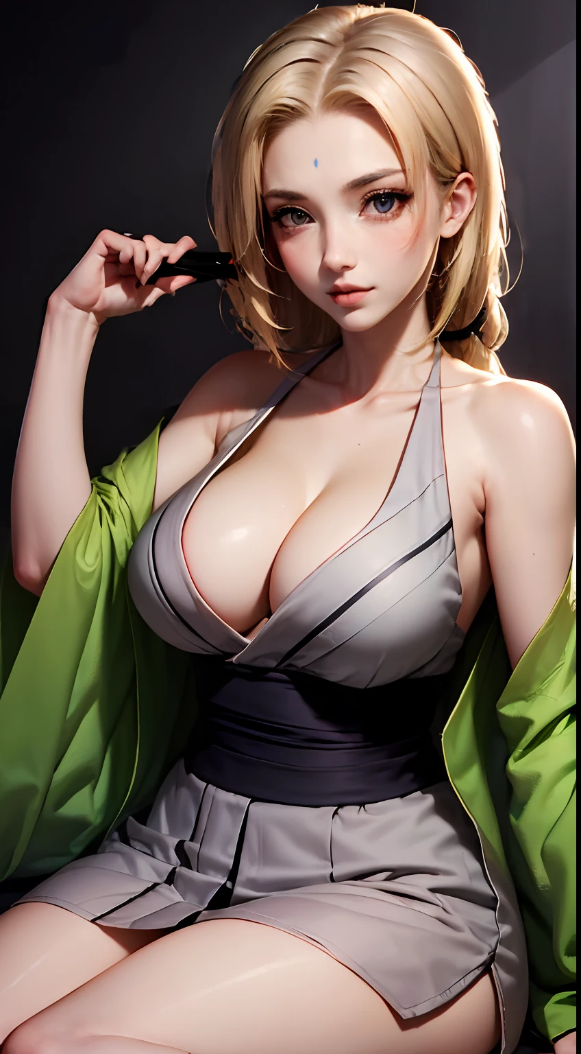 tsunade, tsunade, blonde hair, yellow hair, facial mark, forehead mark, long hair, makeup, mature female, (brown eyes:1.7), (medium breast:1.2),
BREAK cleavage, bare shoulders, grey kimono, japanese clothes, kimono, off shoulder, wide sleeves,
BREAK looking at viewer,
BREAK outdoors, city,
BREAK (masterpiece:1.2), best quality, high resolution, unity 8k wallpaper, (illustration:0.8), (beautiful detailed eyes:1.6), extremely detailed face, perfect lighting, extremely detailed CG, (perfect hands, perfect anatomy),