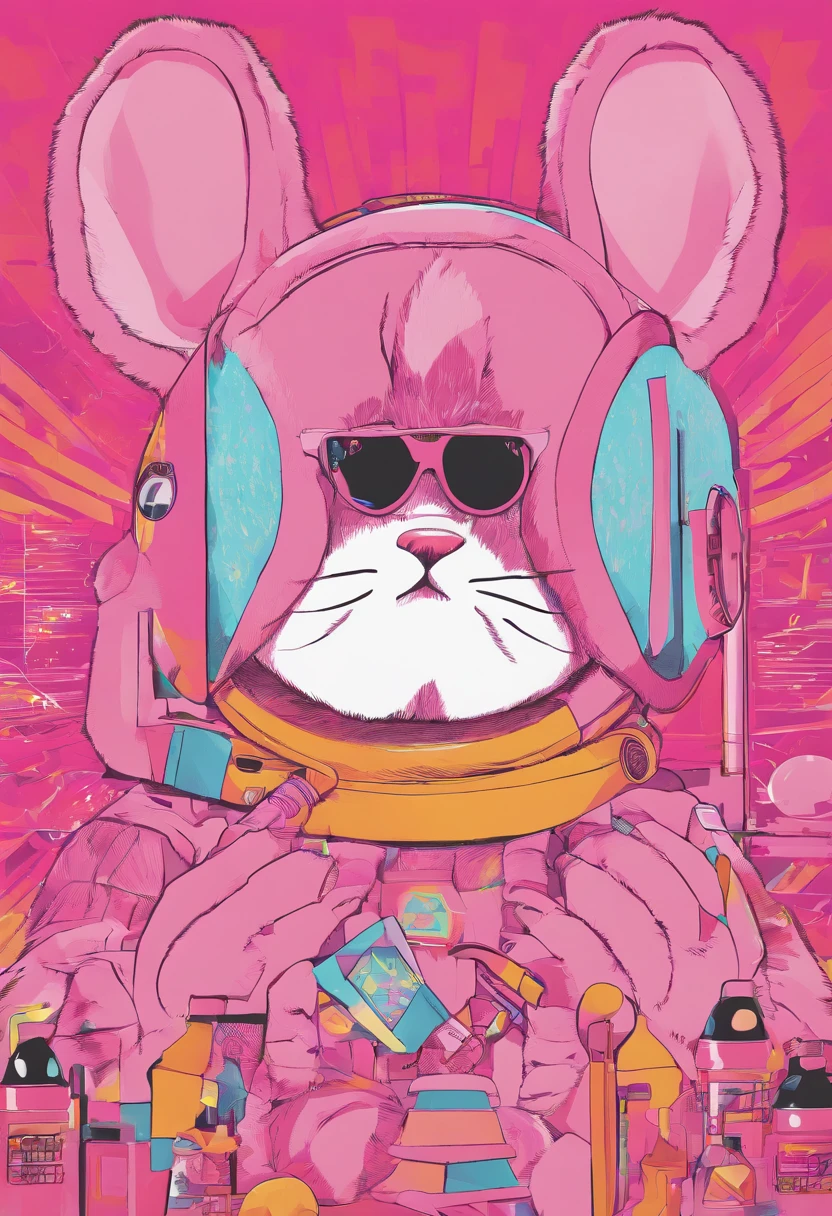 A close up of the Duracell Bunny with sunglasses holding your penis shaped like Duracell batteries in its hand, pink stuffed bunny, vp of marketing, despicable, rhythmic, ultrarelistic, dd, hue, suicide, inspired by January Suchodolski, rabbits, wearing hi vis clothing, promotional render, bright and energetic, title, mule, a stock photo by Joseph Wright of Derby, reddit, furry art, antichrist, stock photo, stockphoto