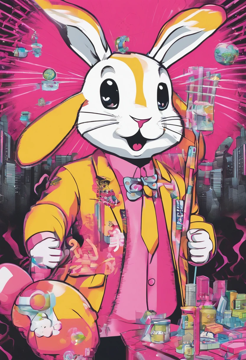 A close up of the Duracell Bunny with sunglasses holding your penis shaped like Duracell batteries in its hand, pink stuffed bunny, vp of marketing, despicable, rhythmic, ultrarelistic, dd, hue, suicide, inspired by January Suchodolski, rabbits, wearing hi vis clothing, promotional render, bright and energetic, title, mule, a stock photo by Joseph Wright of Derby, reddit, furry art, antichrist, stock photo, stockphoto