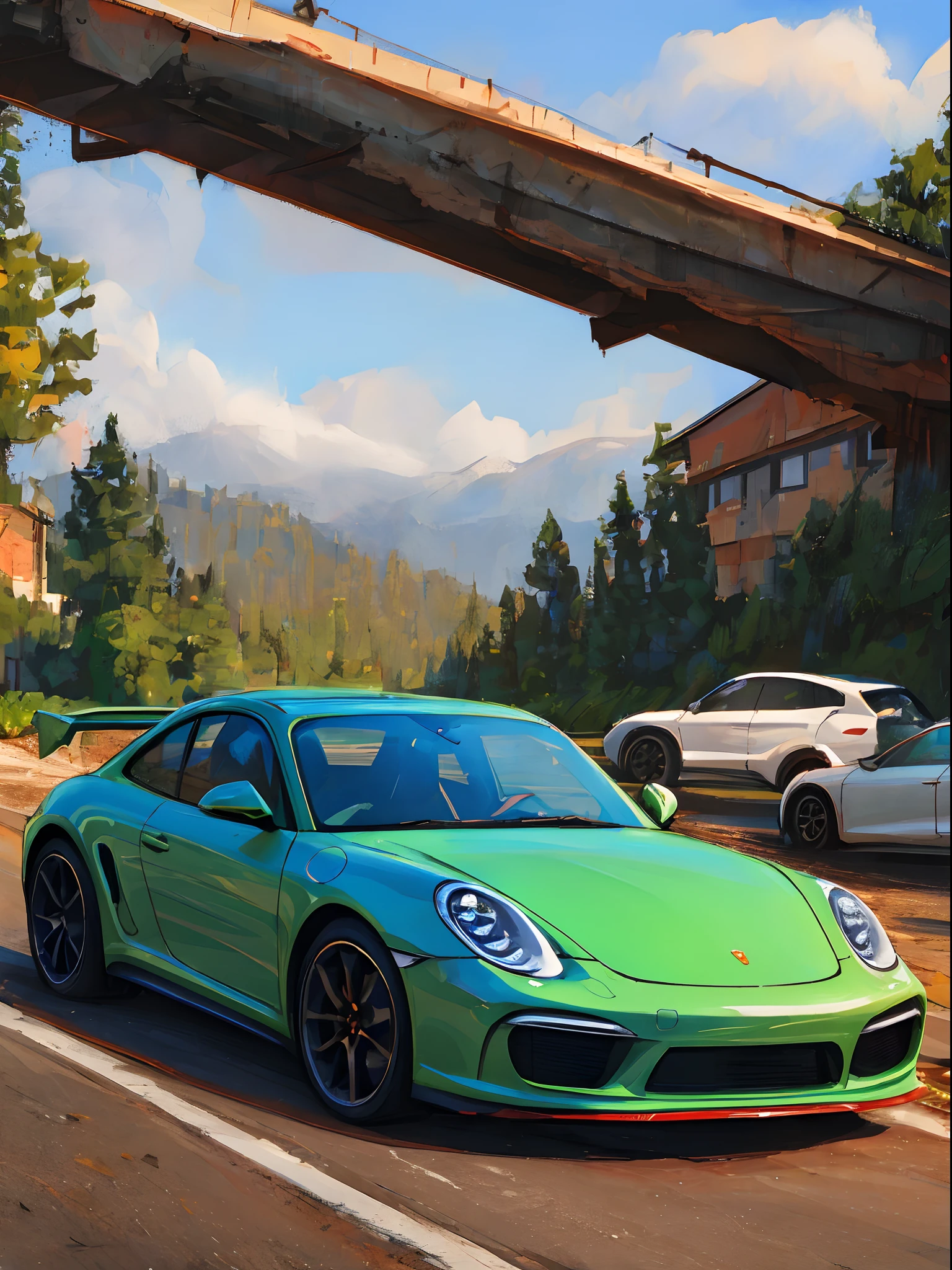 Porsche, verde, 8k, cinematic, realistic