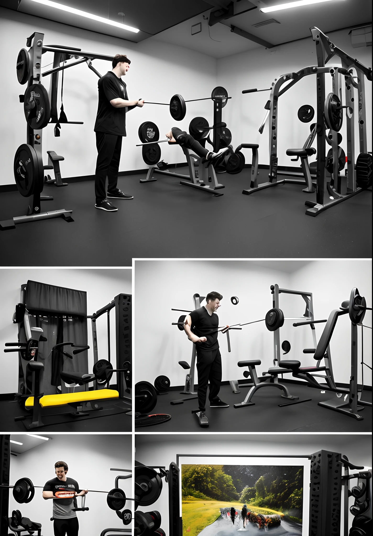 3D poster inspired by Pixar/Disney
capturing a scene with a tall 25 year old man wearing black gym clothes
short black hair with dark skin color in his video recording studio, which is
inside a weight training gym. He is excited about the
camera, and demonstrating some exercises showing his
happiness in creating content for your students. The studio
the setup with equipment and lights adds depth to the scene.
The title ‘trainer valadares’ stands out.