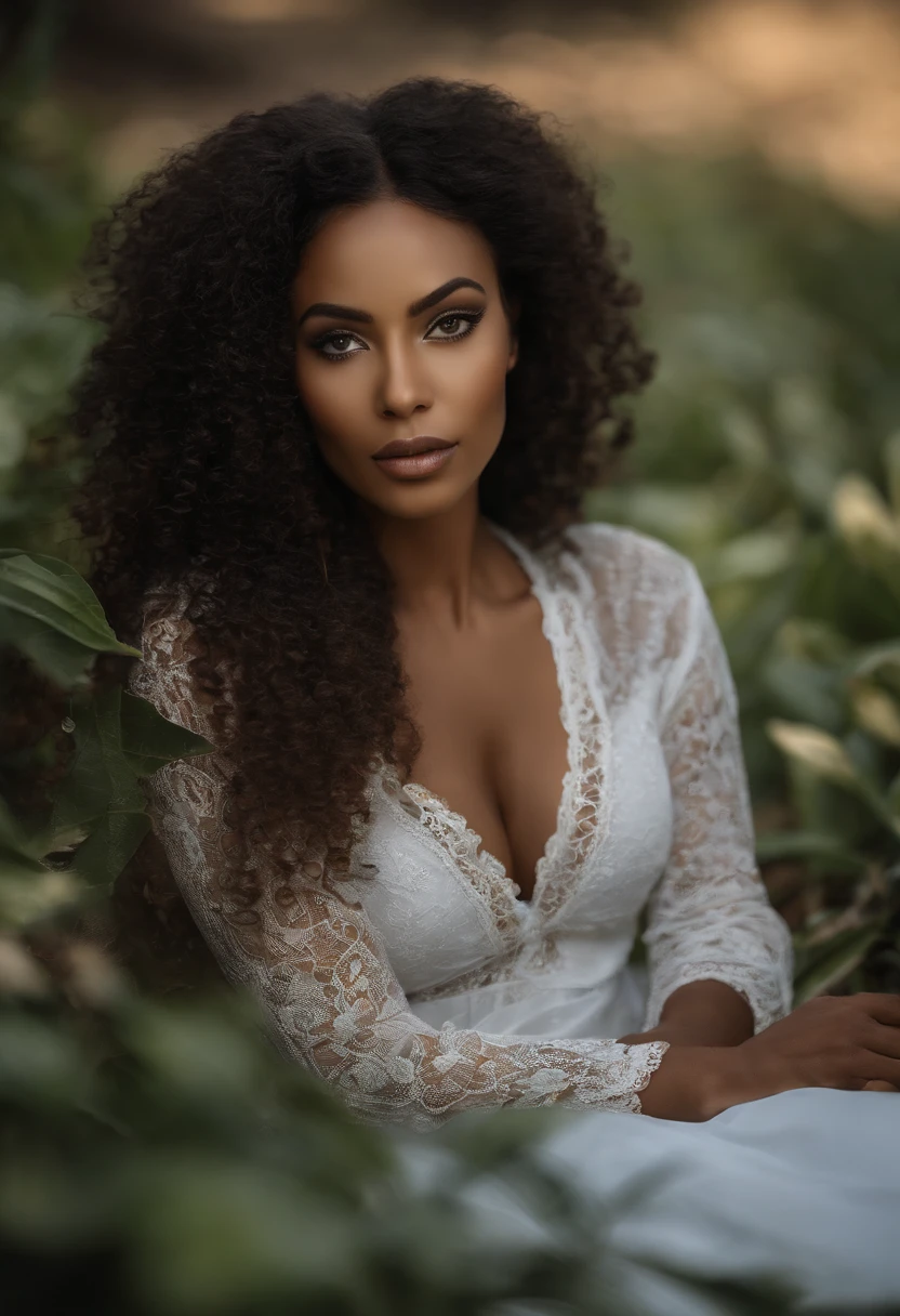 Lies on the ground of a garden with dust around and a faint light on the face of an African Woman, Menina sexy com olhos castanhos, Ultra realista, meticulosamente detalhado, Retrato jasmin grant, cabelos castanhos e pretos e olhos grandes, selfie de uma jovem mulher, Camera eyes, sem maquiagem, Maquiagem natural, staring directly at camera, Rosto com Artgram, Maquiagem sutil, Great full body photo, Com uma forma de guitarra