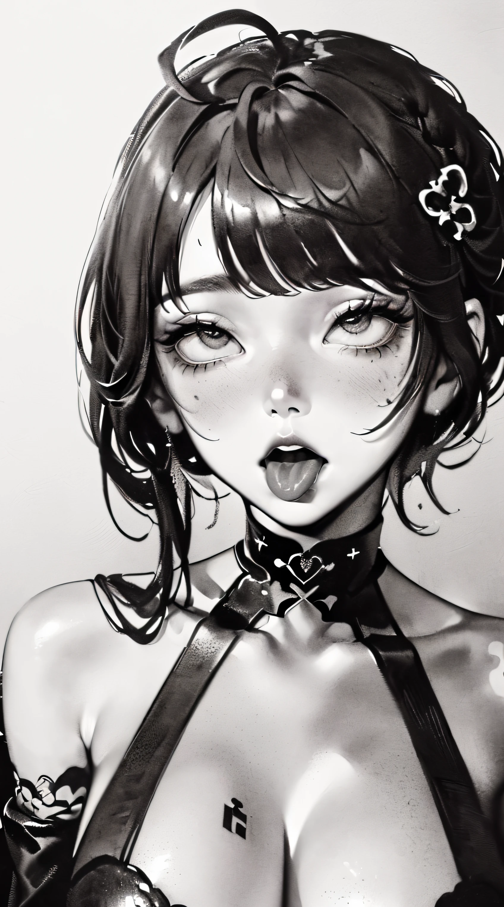 (((((((ink painting,monochromatic world, using only shades of black, white, and gray,Dark Style, Grim,pubic tattoo,))))))(((sweater,cleavage dress,BDSM,))) (((saliva,tongue from mouth,blush:1.7,baggy cuffs,off shoulders))),(zentangle:1.1), (geometric:1.1), ((1girl,under-aged,amazing,sharp focus,seductive girl,Solo,from above:1.2))(Masterpiece,Best quality, offcial art, Beautiful and aesthetic:1.2),((超高分辨率,Golden ratio,)) (16k),((upper upper shot,close of face:1.2,focus on face:1.2,Female dream demon,sagging breasts,gigantic breasts)),(Physically-based rendering),Sharp focus, (((highdetailskin,))),Intricately detailed clothing,Delicate pupils,heart pupils,crimson pupils,danfeng eye,((((detailed hair|middle hair|steep bangs|Long bold side bangs|top bow|ahoge)))),Slender,(masterpiece sidelighting),(The sheen),(beautiful hair,beautiful eyes,)((unbelievable Ridiculous quality,blur background,)),((extremely_Detailed_Eyes_and_face)),Movie girl,(Dynamic configuration: 1.2),Brilliant,Glossy, (Photorealistic), ((hairpin)), two-sided fabric,disheveled hair,Ultra-precise depiction, Ultra-detailed depiction,