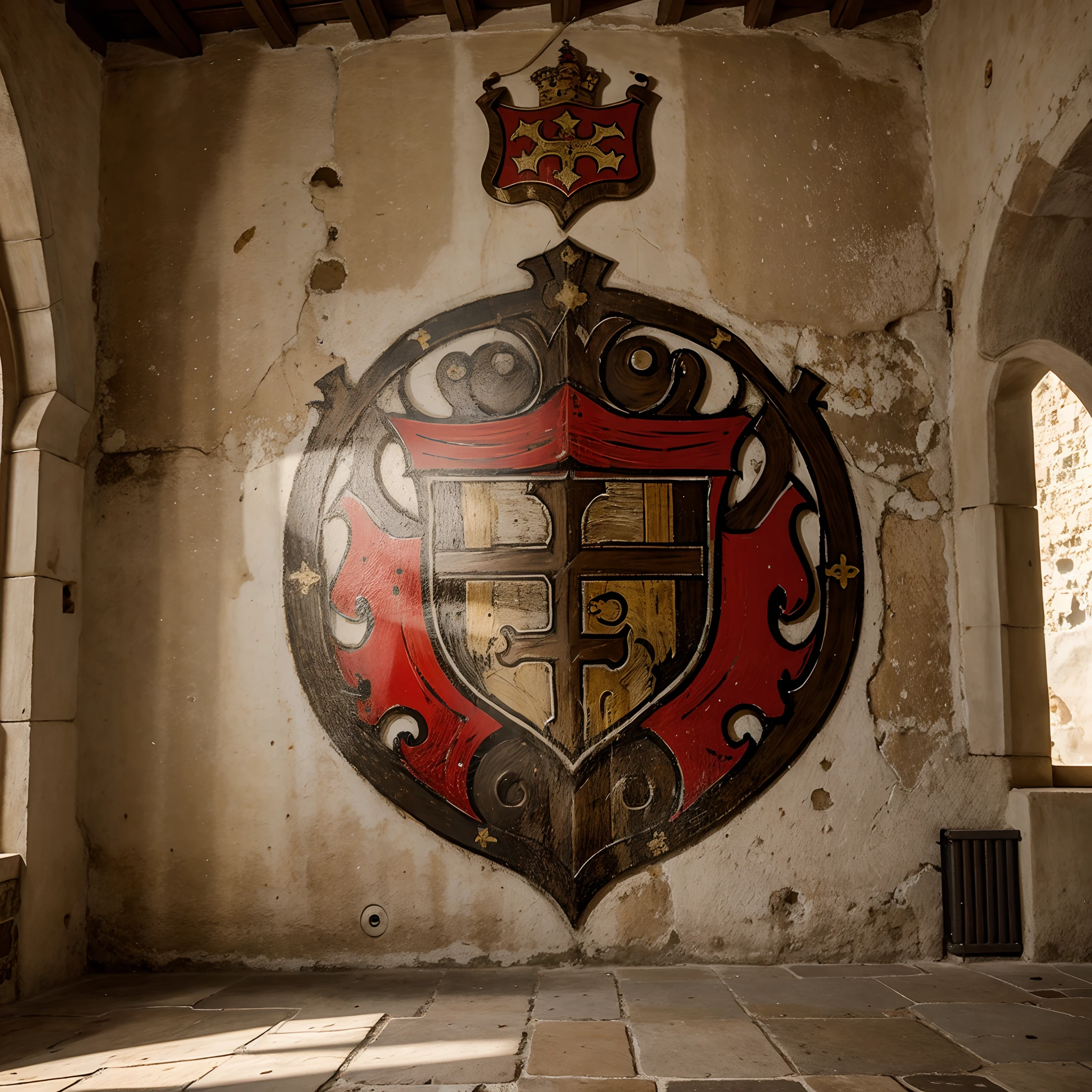Escudo medieval pendurado na parede