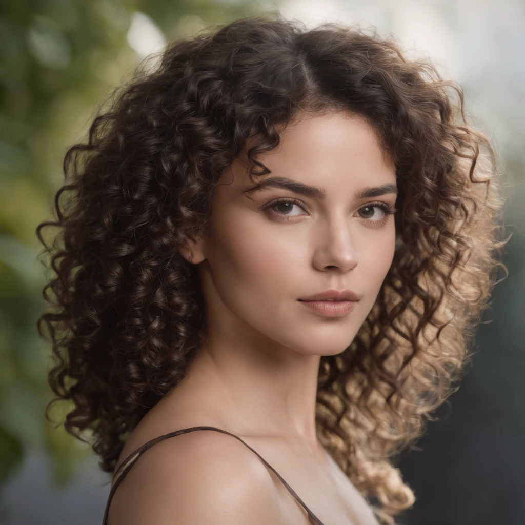 1 femme noire, photo realist, face detailed, Trablho Local, very high detail, curly hair, profondeur de champ, cheveux noirs,