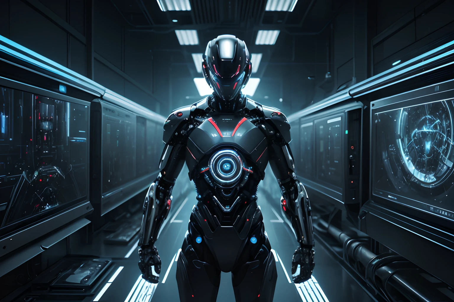an artwork that embodies the essence of cybernetic organisms, blurring the line between humans and machines."