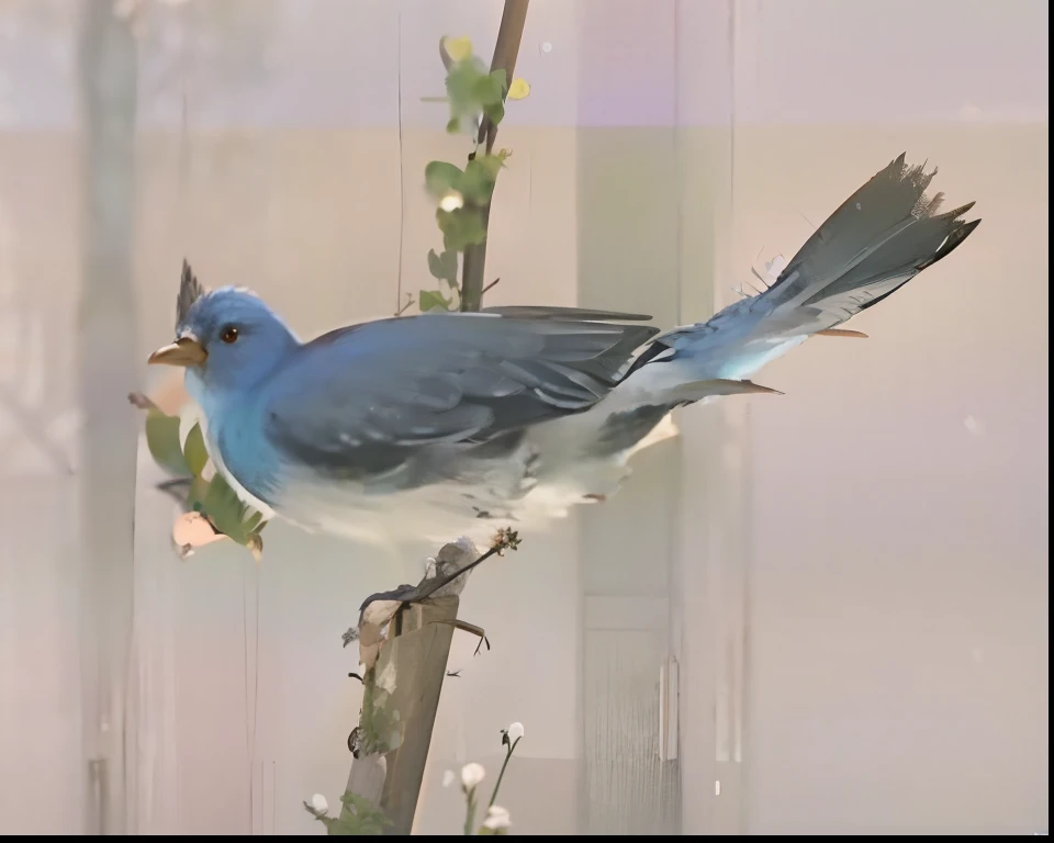 There is a bird sitting on the stem of a plant, Surreal sparrows, Bird, close photo, down view，birb, audubon, avian, standing bird, tattoo of a california scrub jay, natgeo, 1961, 1 9 6 1, Inspired by Robert Bateman, 1962, 1 9 6 2, Tilt your head and look at the top left corner