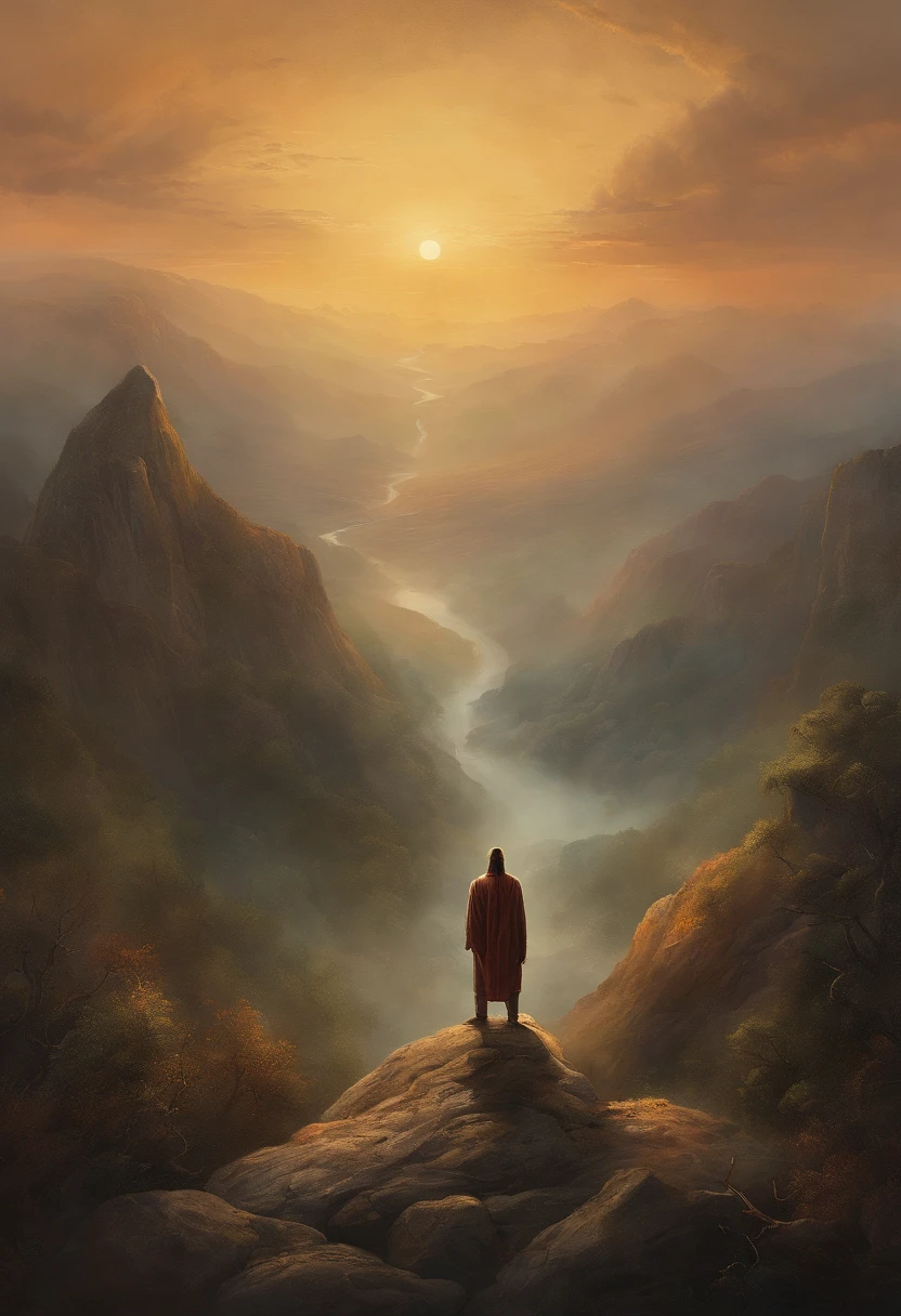 jesus christ, arrodillado orando a los cielos, frente a un hermoso orisonte, con la puesta de sol, In connection with the divine, foto retrato, Dirigido por: Drew Tucker, Dirigido por: Adam Marczyński, Dirigido por: Aleksandr Kucharski, Dirigido por: Gavin Nolan, Surrealismo 8K, Dirigido por: Jason Félix, Yuri Shwedoff y Tom Bagshaw, Arte ilustrativo, Estilo Erik Johansson