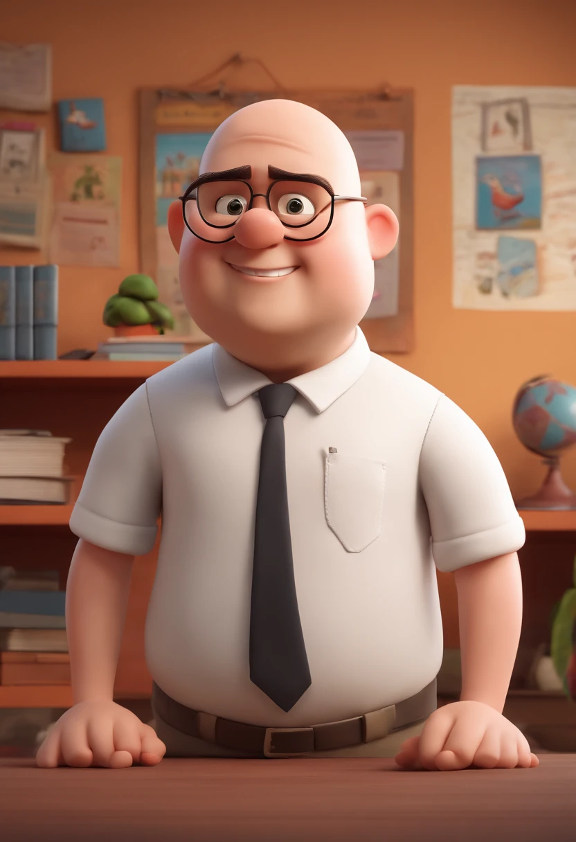 pixar style: chubby director adult white bald guy whit a colar shirt on a brazilian school, poster, photo, 3d render
estilo disney, carton, png