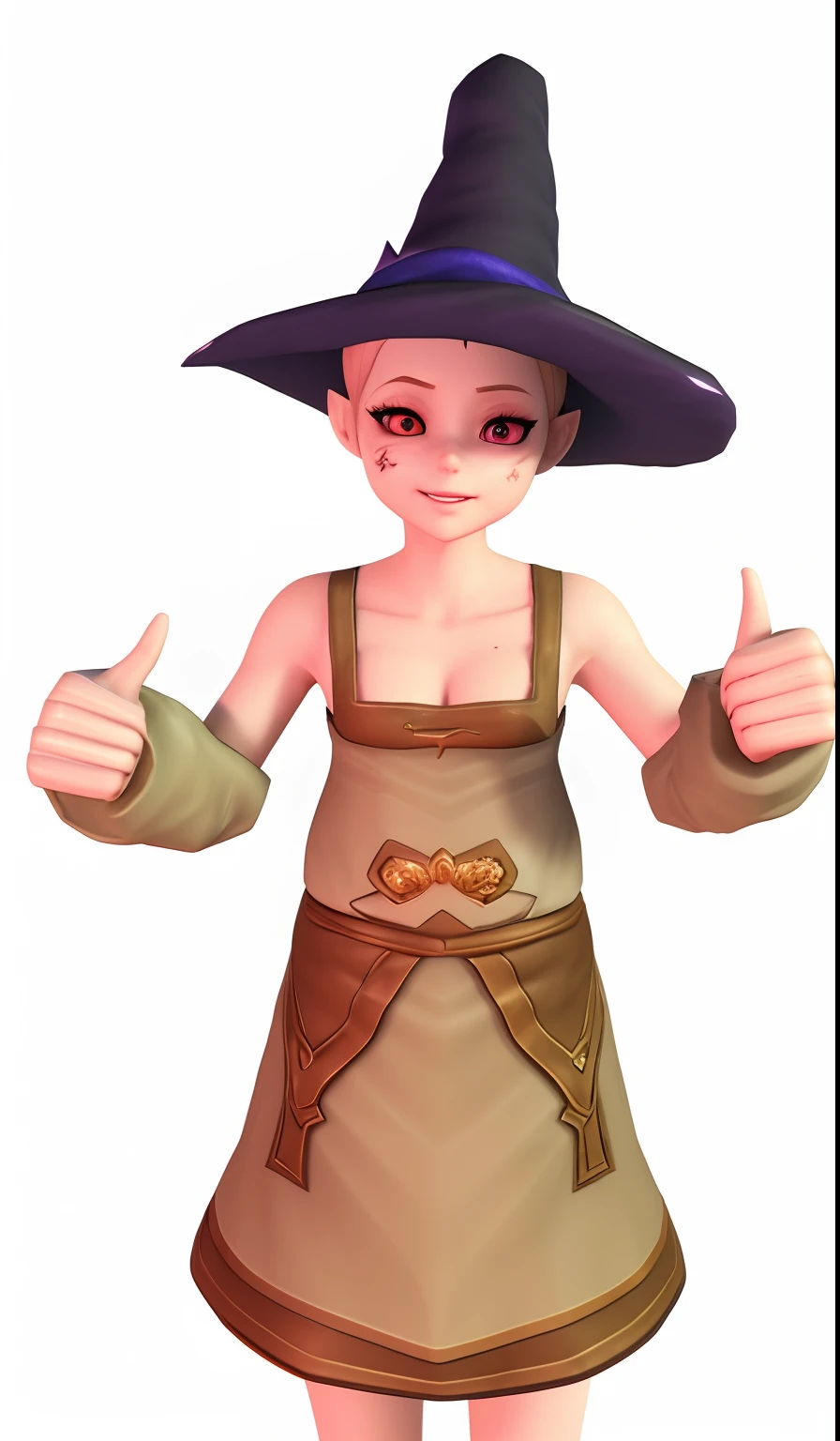 Cartoon girl in witch costume showing thumbs up, highly detailed character, render of a cute 3d anime girl, Wizard T-Pose, Epic Magician Girl Character, 3D персонаж, 3D-персонаж, game character, RPG character avatar, Video game character, 3 d render stylized, hyperdetailed fantasy character, 3D model of the character, 3D Character Model