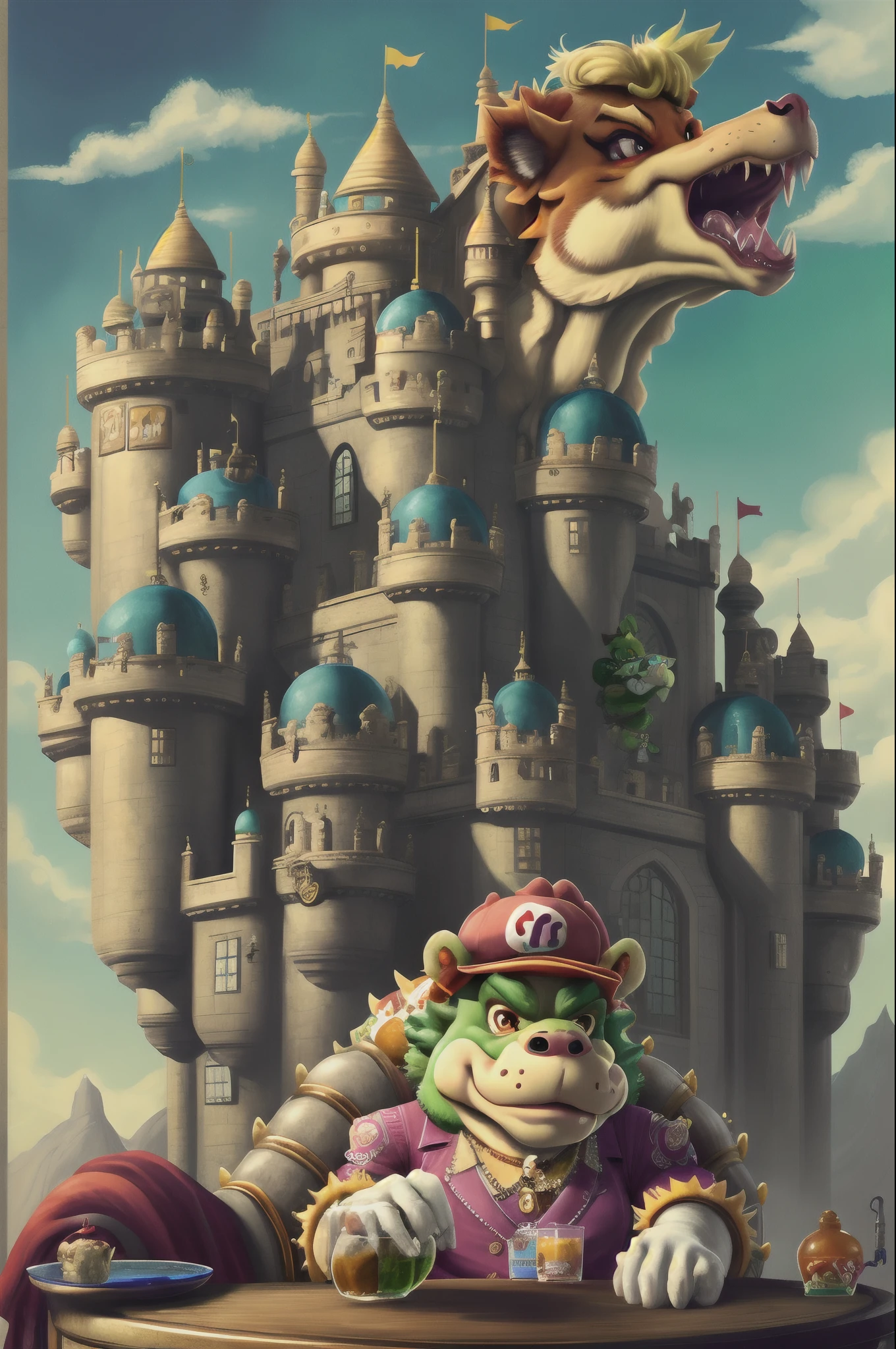 Vintage bowser sipping lean in bowser castle